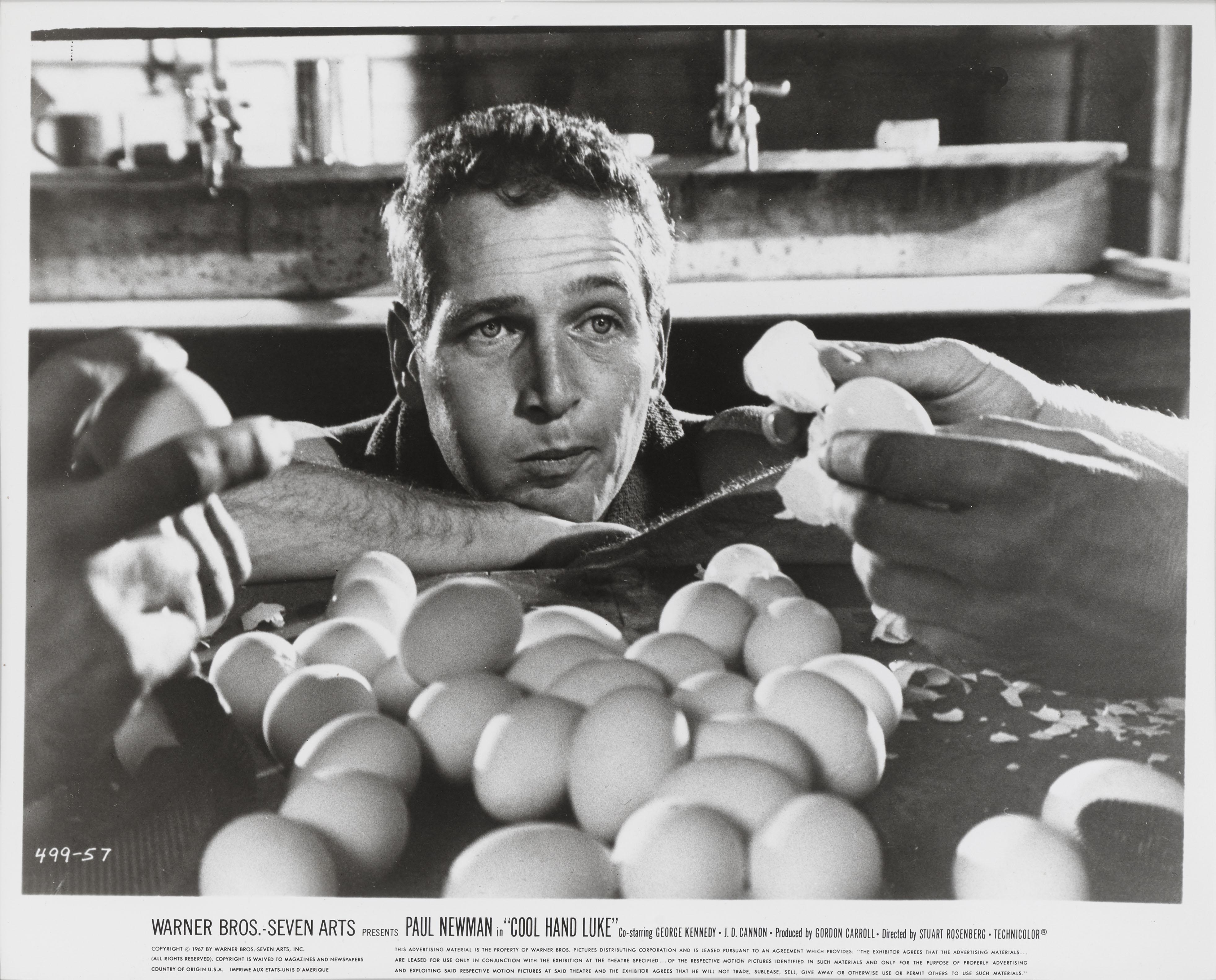 Original photographic production still.
This film was directed by Stuart Rosenberg, and stars Paul Newman and features George Kennedy, who won an Oscar for Best Supporting Actor. Newman had the leading role as Luke, who was sentenced to two years in
