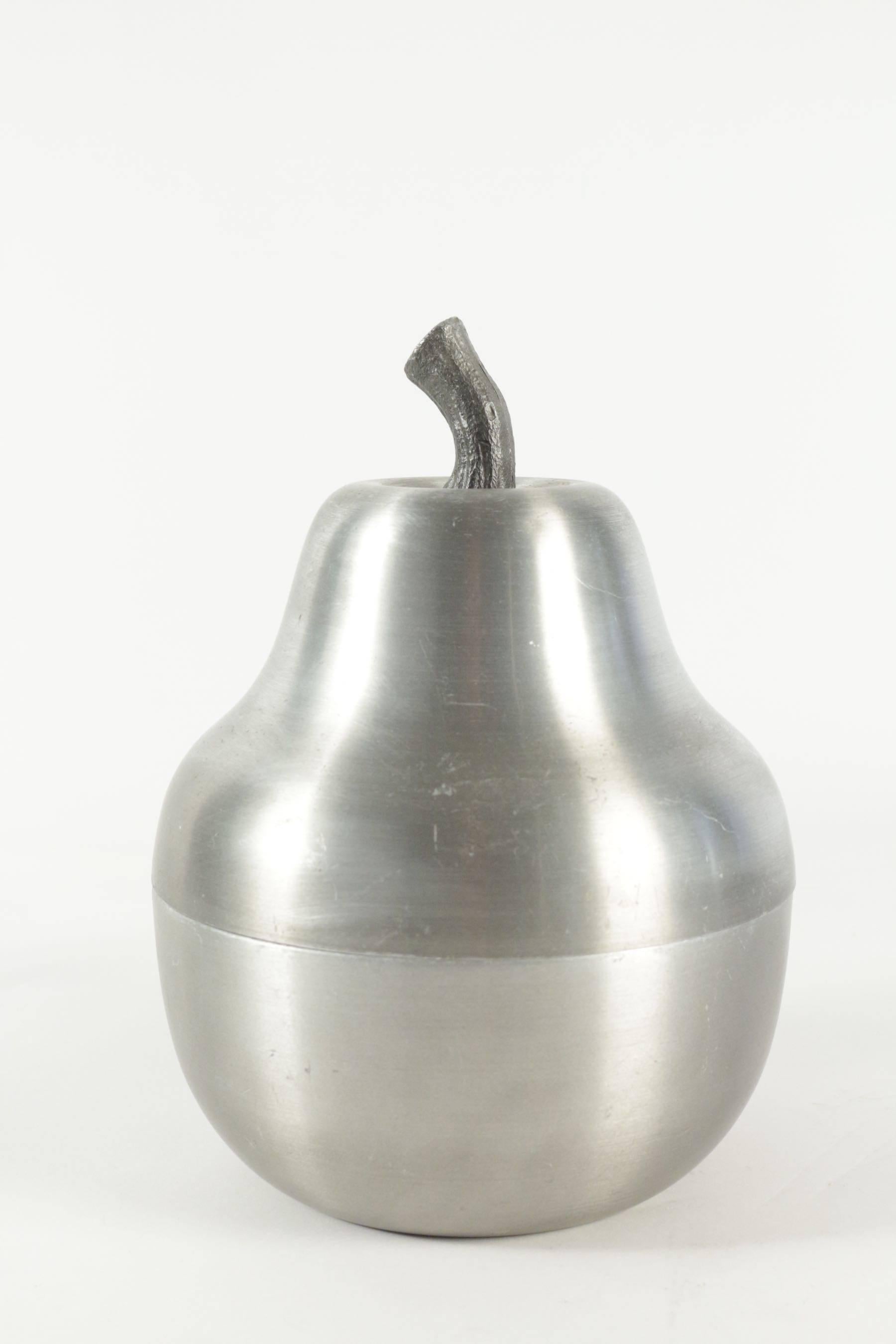 French Cool Ice Bucket in the Shape of a Pear in Brushed Aluminum from the 1970s For Sale