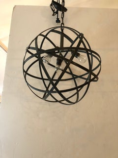 Cool Industrial Modern Steel & Iron Spherical Orb Chandelier Pendant