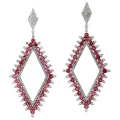 Cool Kite Shape Diamond and Pink Tourmaline Earring in Silver