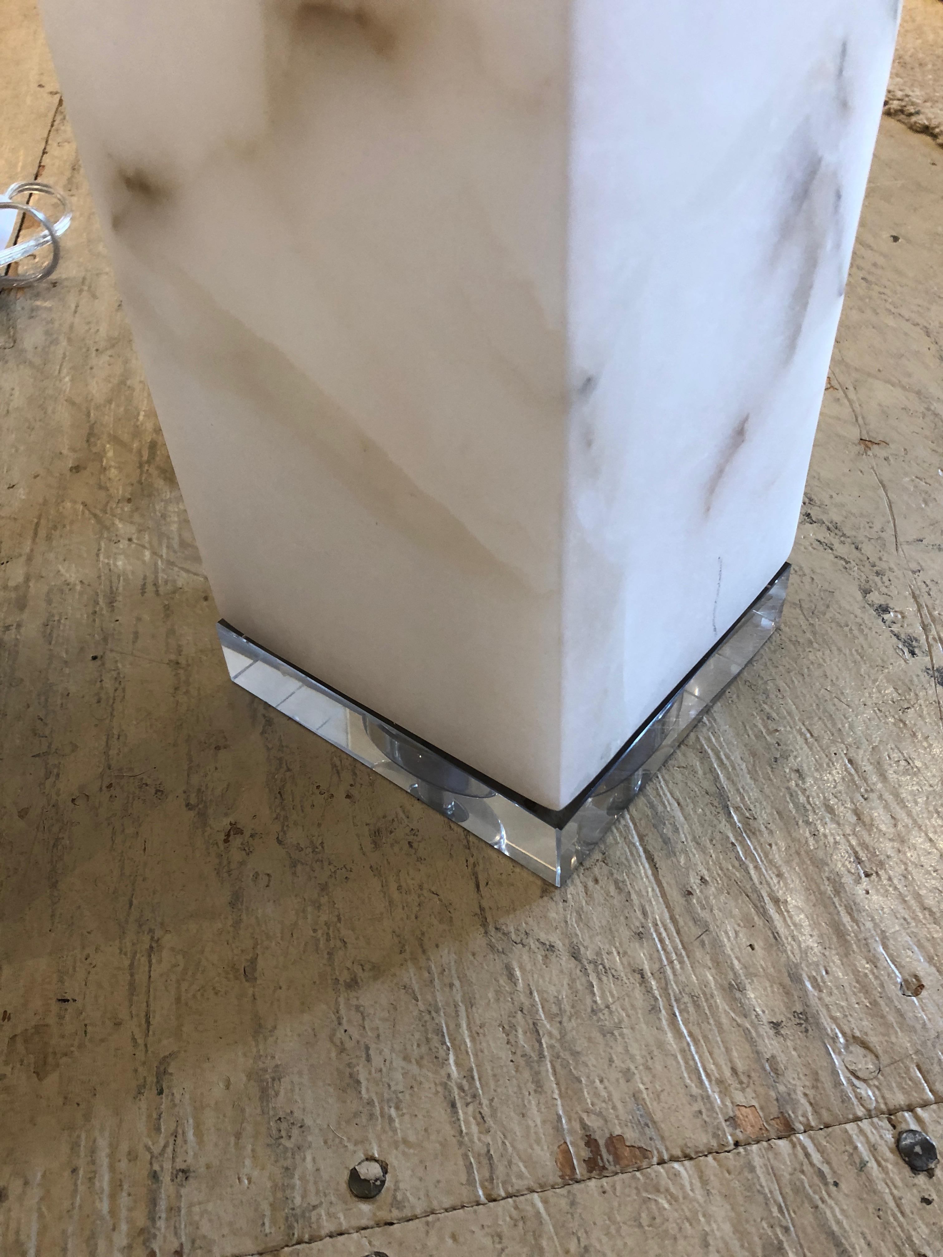 Contemporary Cool Marble Cubes on Lucite Bases Table Lamps