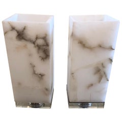 Cool Marble Cubes on Lucite Bases Table Lamps