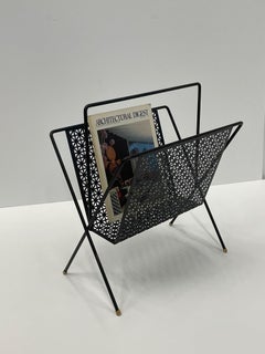 Cool Mid-Century Modern Black Iron Magazine Rack