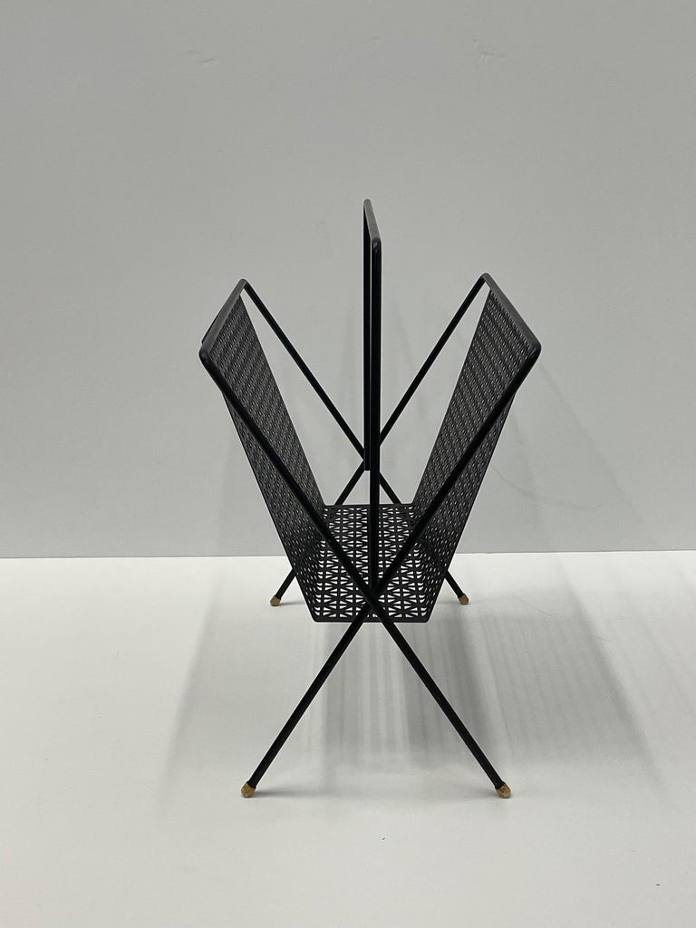 Cool Mid-Century Modern Black Iron Magazine Rack For Sale at