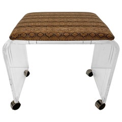 Cool Mid-Century Modern Lucite and Faux Snakeskin Bench Stool on Casters