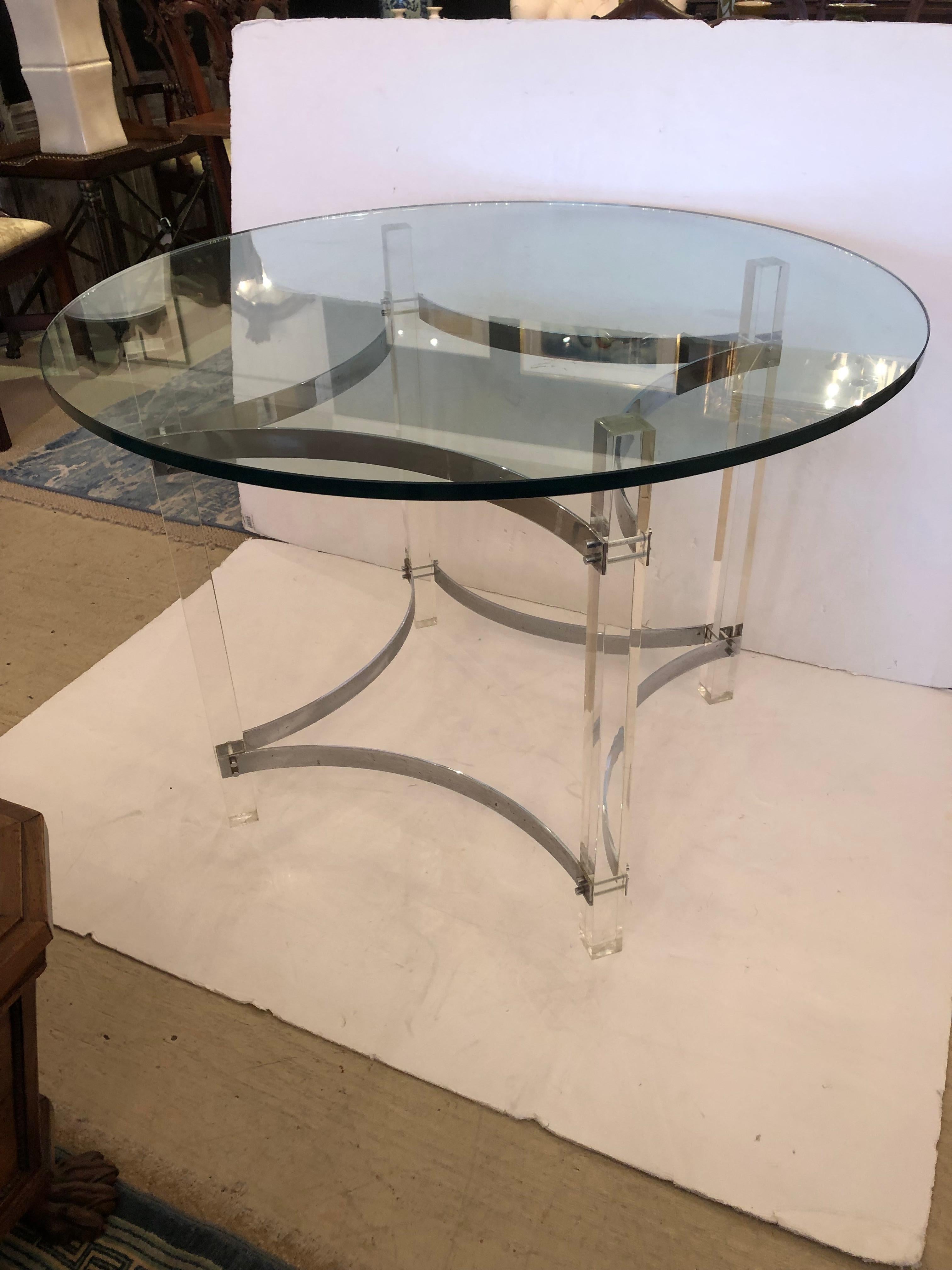 Cool Mid-Century Modern Round Lucite Chrome and Glass Dining Table For ...