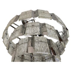 Cool Mid Century Modern Textured Glass & Chrome 3 Tier Chandelier