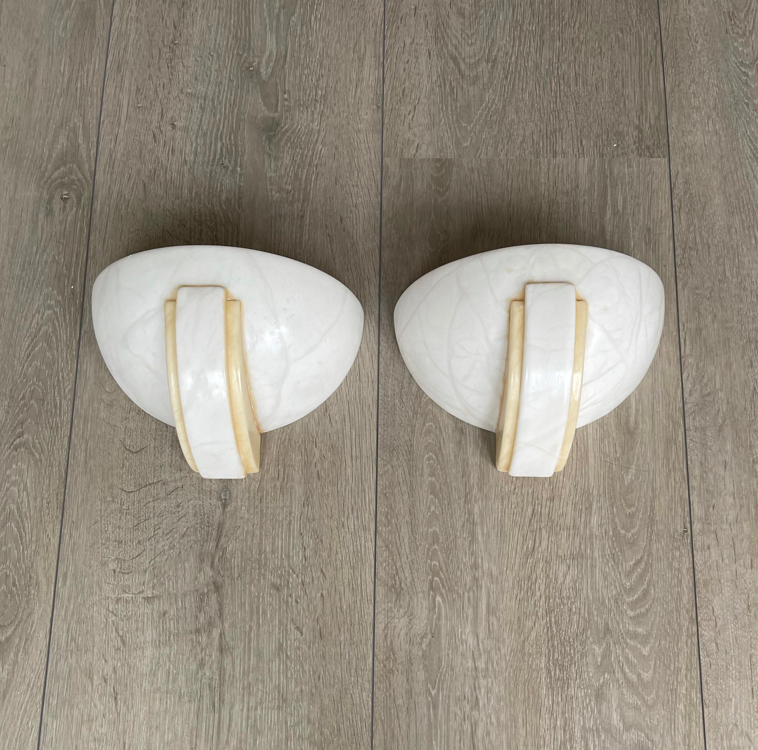 Polished Mid-Century Era Set of Two of Art Deco Style Alabaster Sconces or Wall Lamps