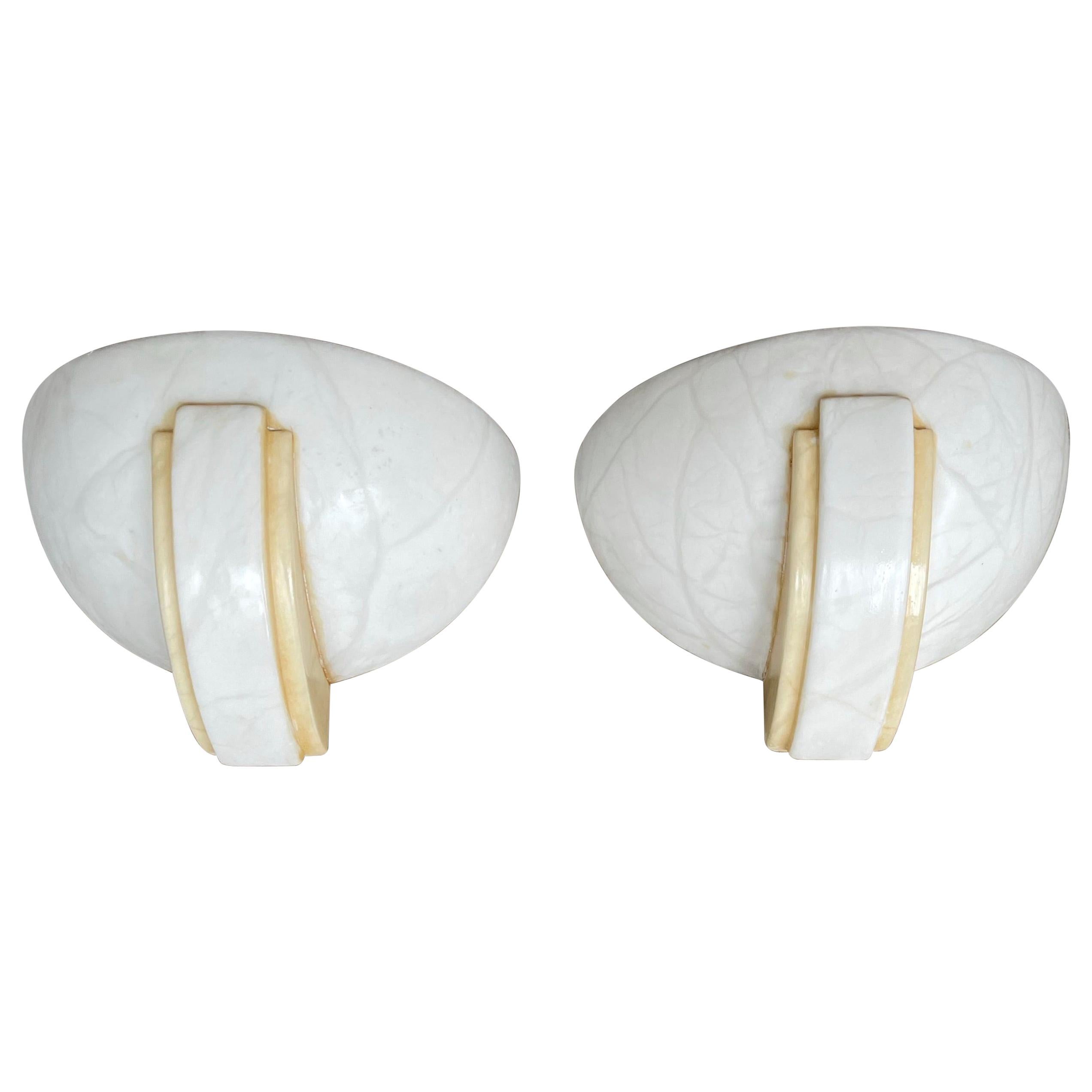 Mid-Century Era Set of Two of Art Deco Style Alabaster Sconces or Wall Lamps