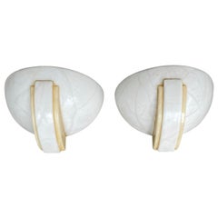 Retro Mid-Century Era Set of Two of Art Deco Style Alabaster Sconces or Wall Lamps