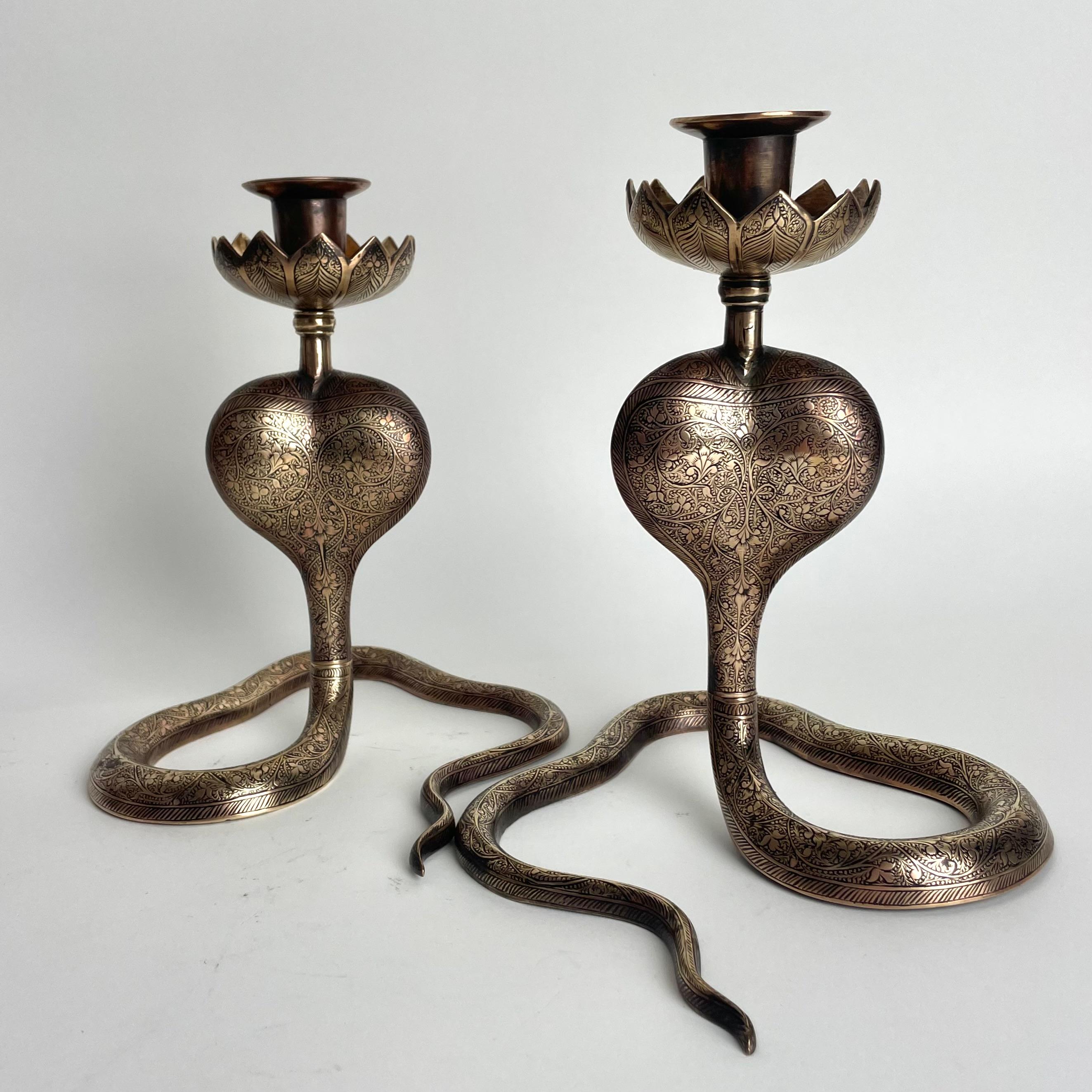Cool Pair of Brass Cobra Candlesticks from the 1930s For Sale 4