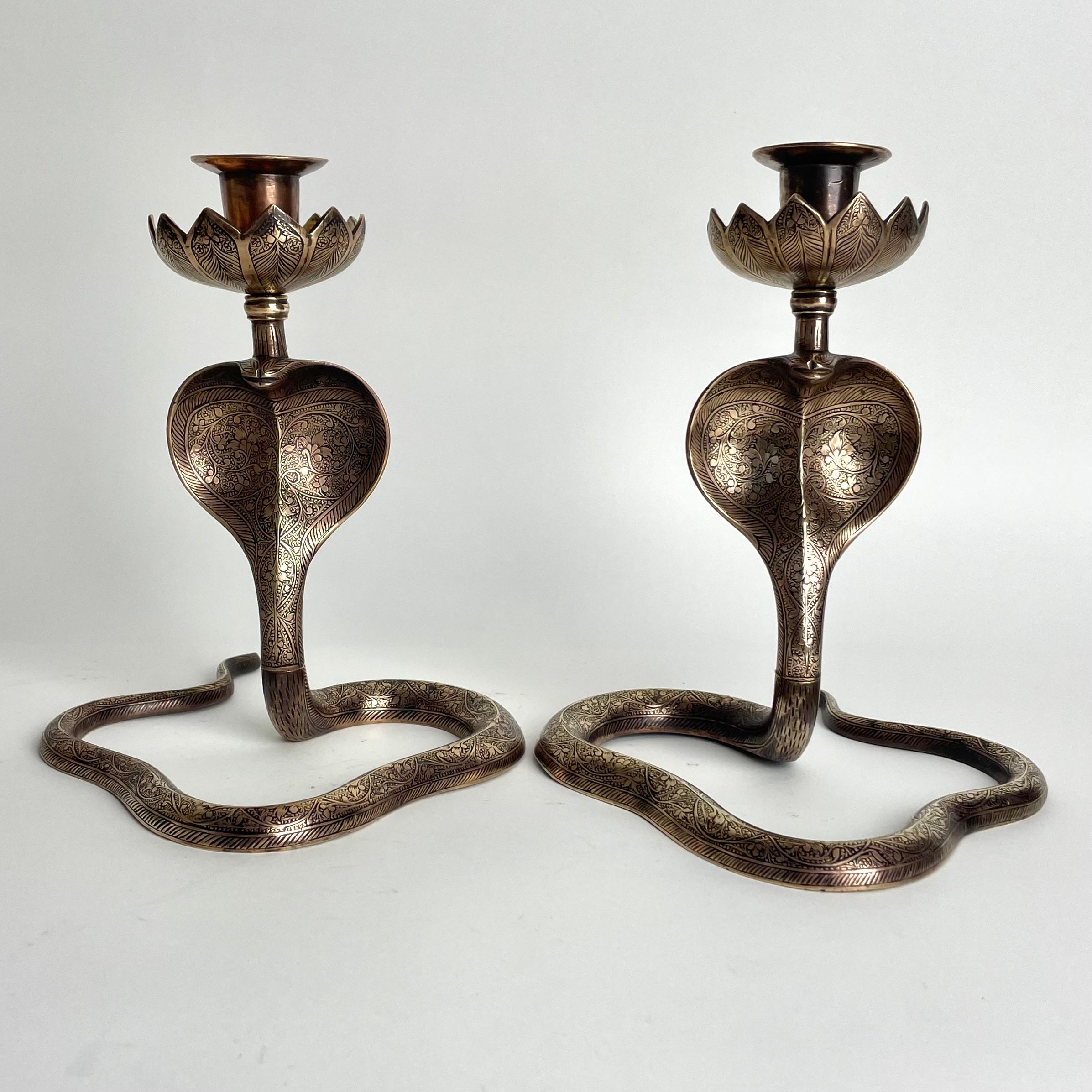 Cool Pair of Brass Cobra Candlesticks from the 1930s For Sale 6