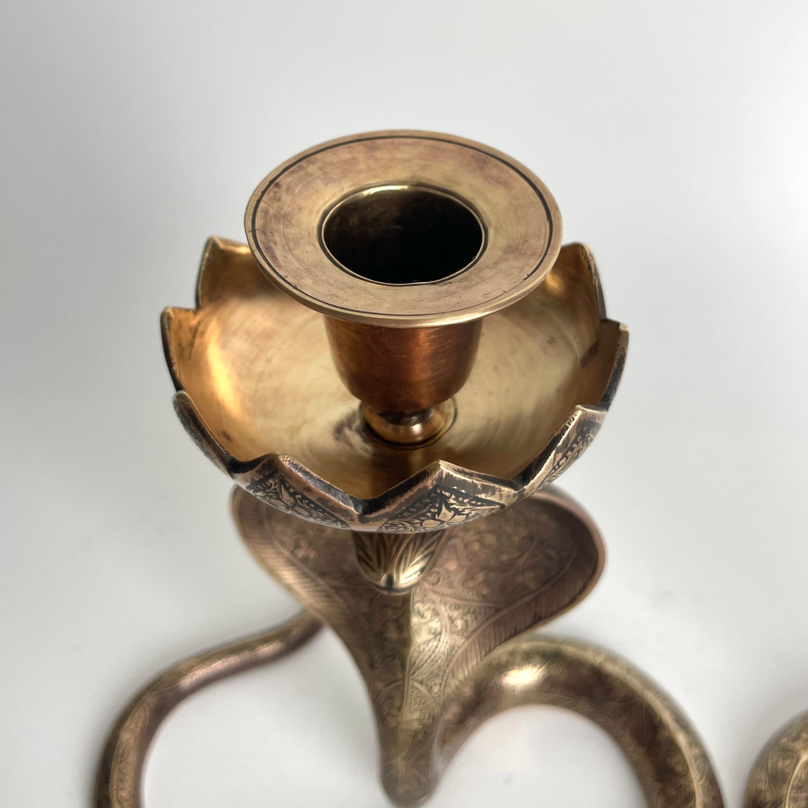 Cool Pair of Brass Cobra Candlesticks from the 1930s For Sale 2