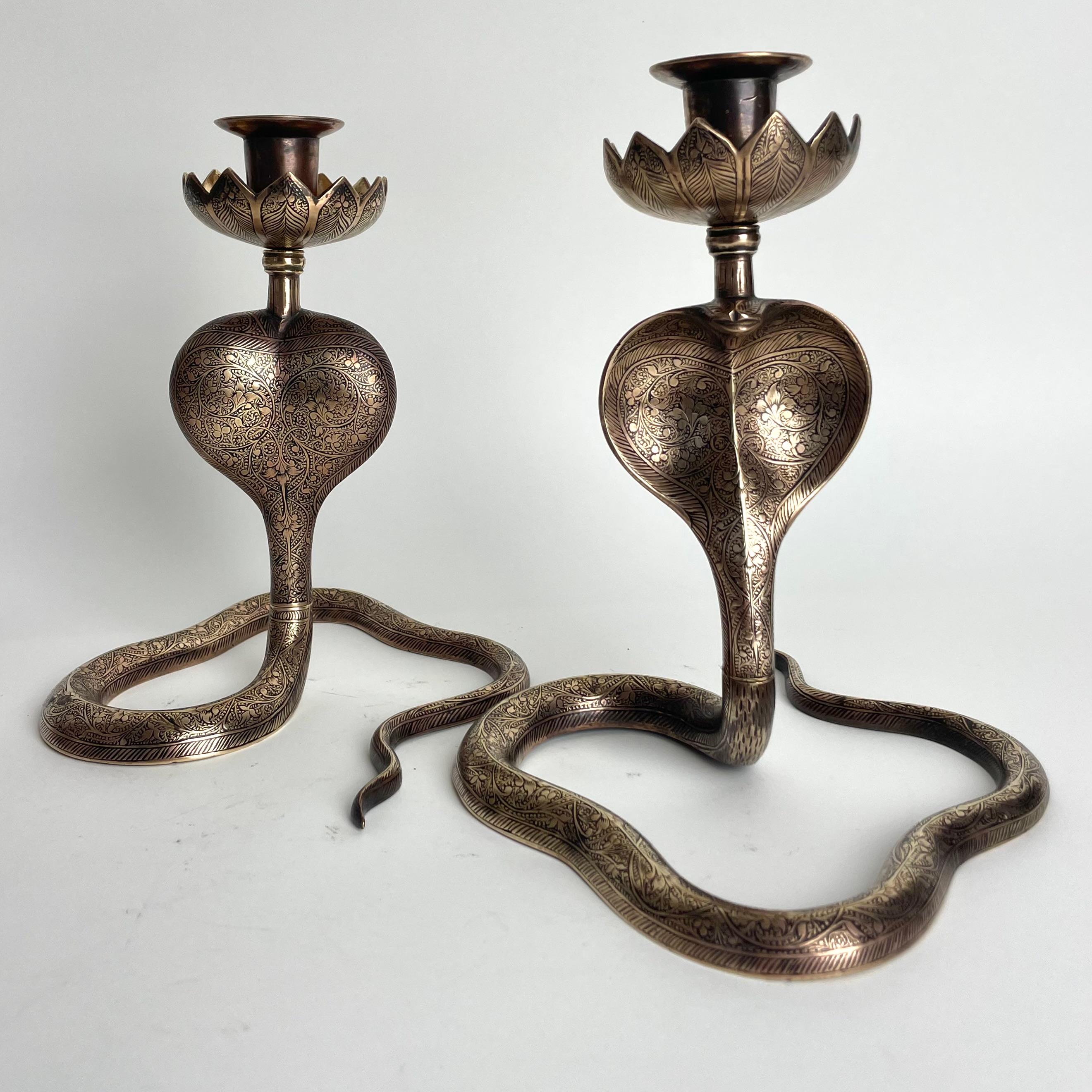Cool Pair of Brass Cobra Candlesticks from the 1930s For Sale 3