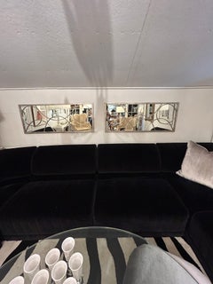 Paire de miroirs muraux contemporains avec revêtement métallique géométrique