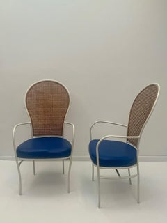 Cool Pair of Mid-Century Milo Baughman for Thayer Coggin Iron & Caned Armchairs