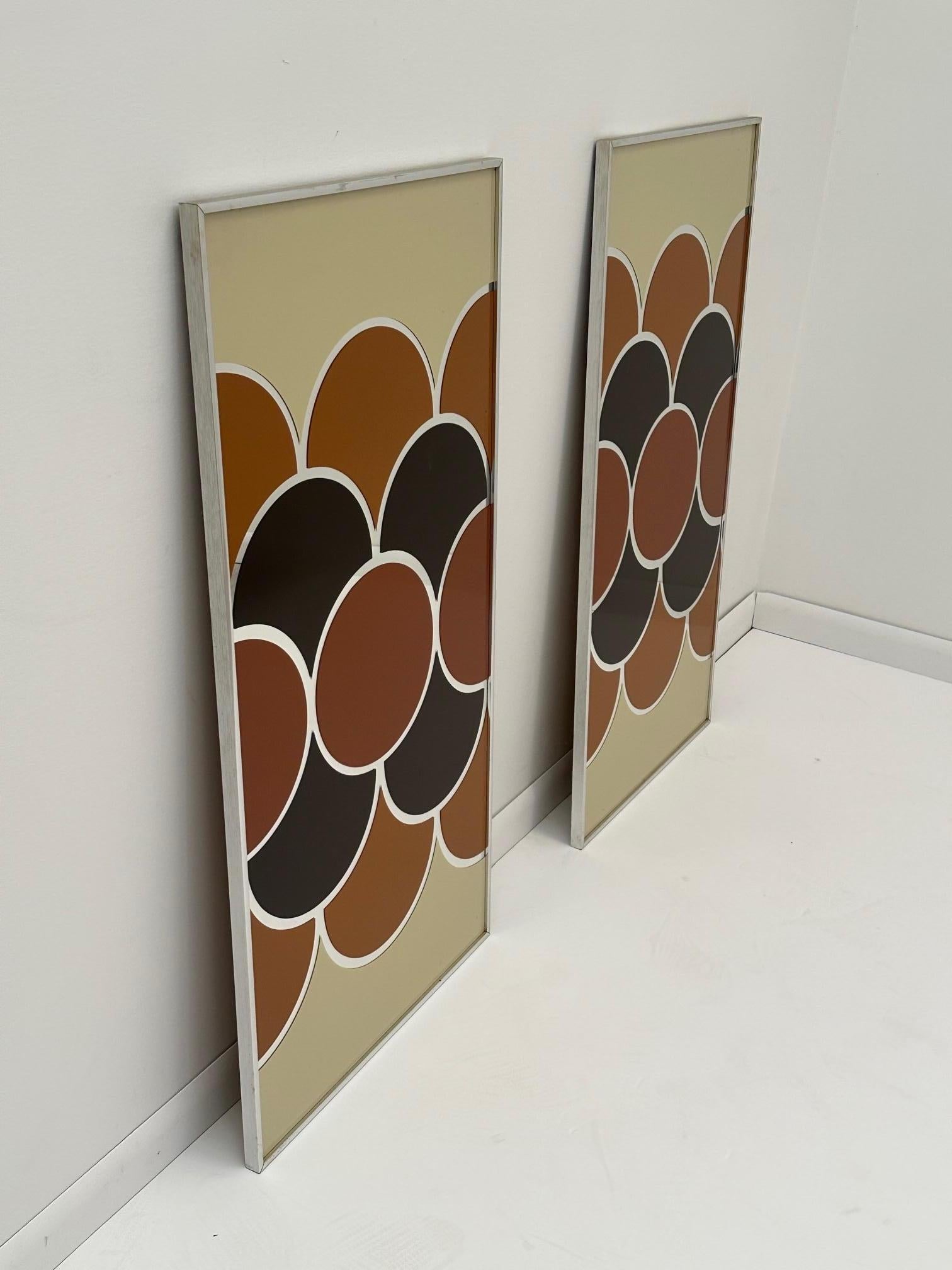 Cool Pair of Mod Mirrored Graphic Panels Titled Bubbles In Good Condition For Sale In Hopewell, NJ