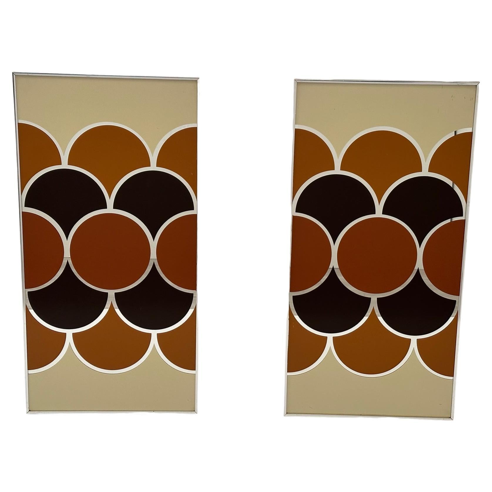 Cool Pair of Mod Mirrored Graphic Panels Titled Bubbles For Sale