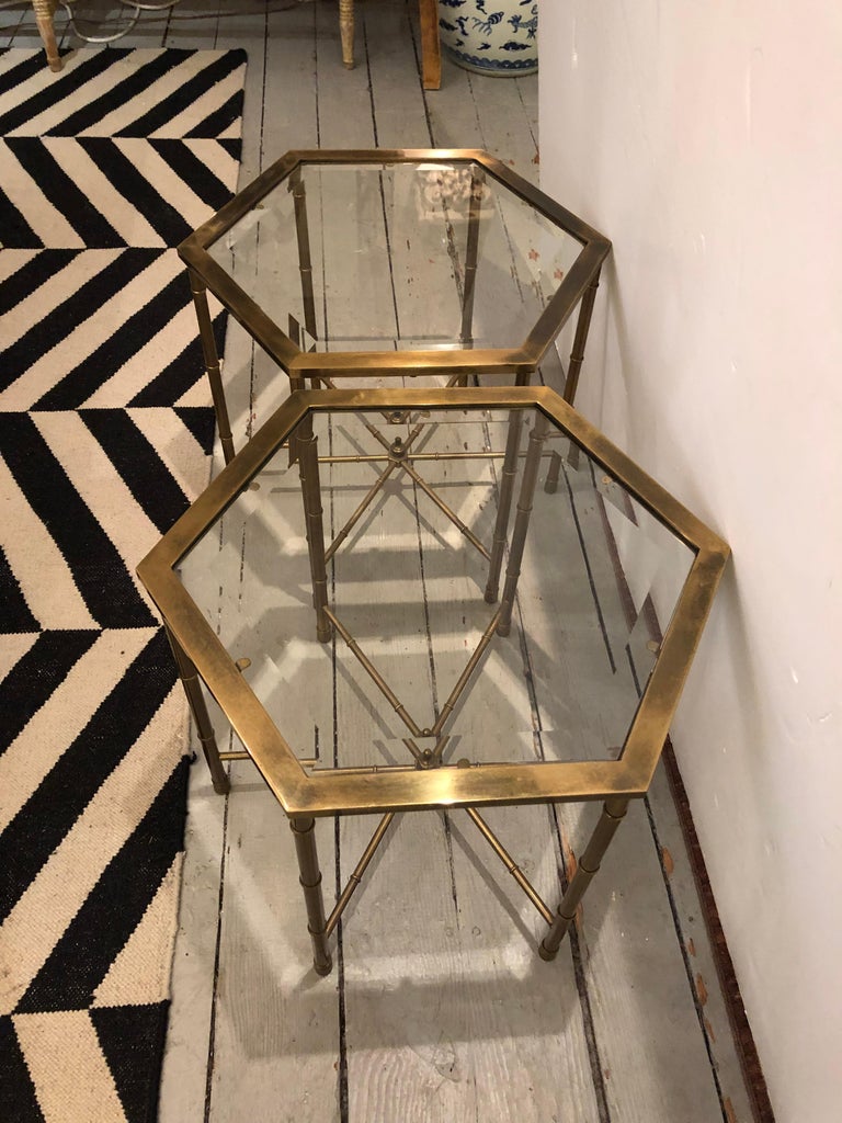 Cool Pair of Octagonal Mastercraft Mid Century Modern Brass and Glass ...