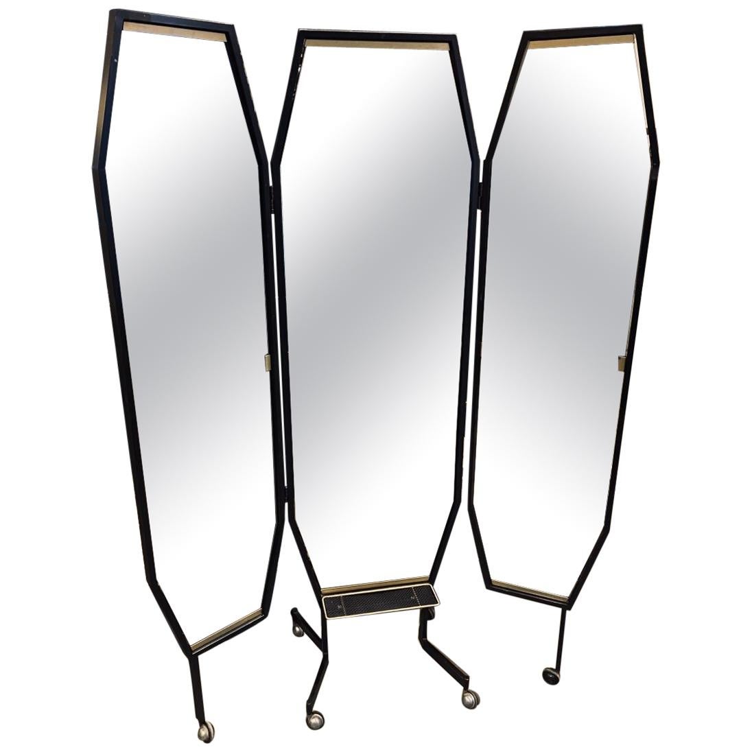 Cool Retro Midcentury 3-Panelled Dressing Mirror-Italian
