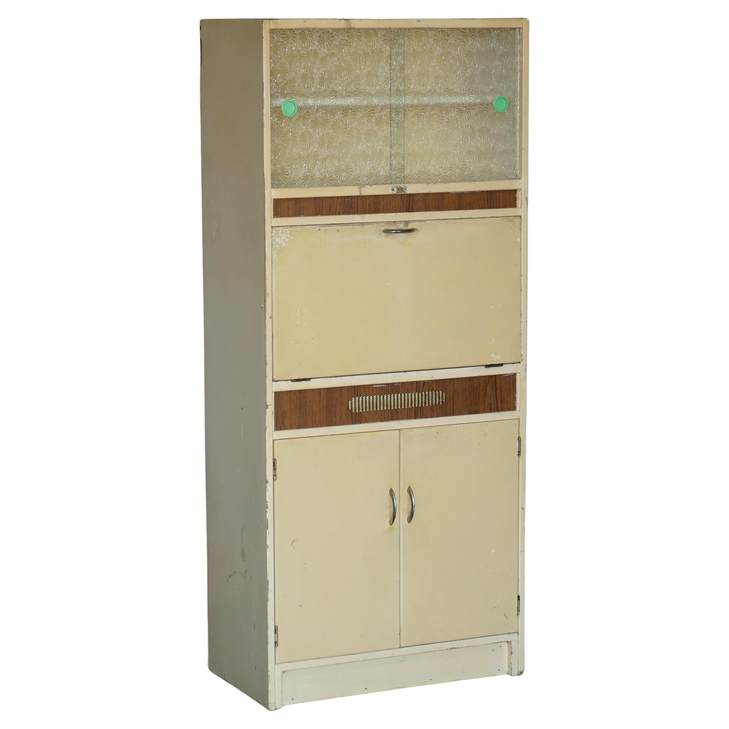 Cool Retro Original 1950's English Kitchen Habberdashery Larda Cupboard Cabinet For Sale