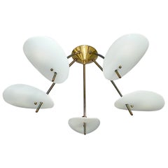 Cool Sculptural Stilnovo Sputnik Flush Mount Chandelier Brass White Plastic 1950