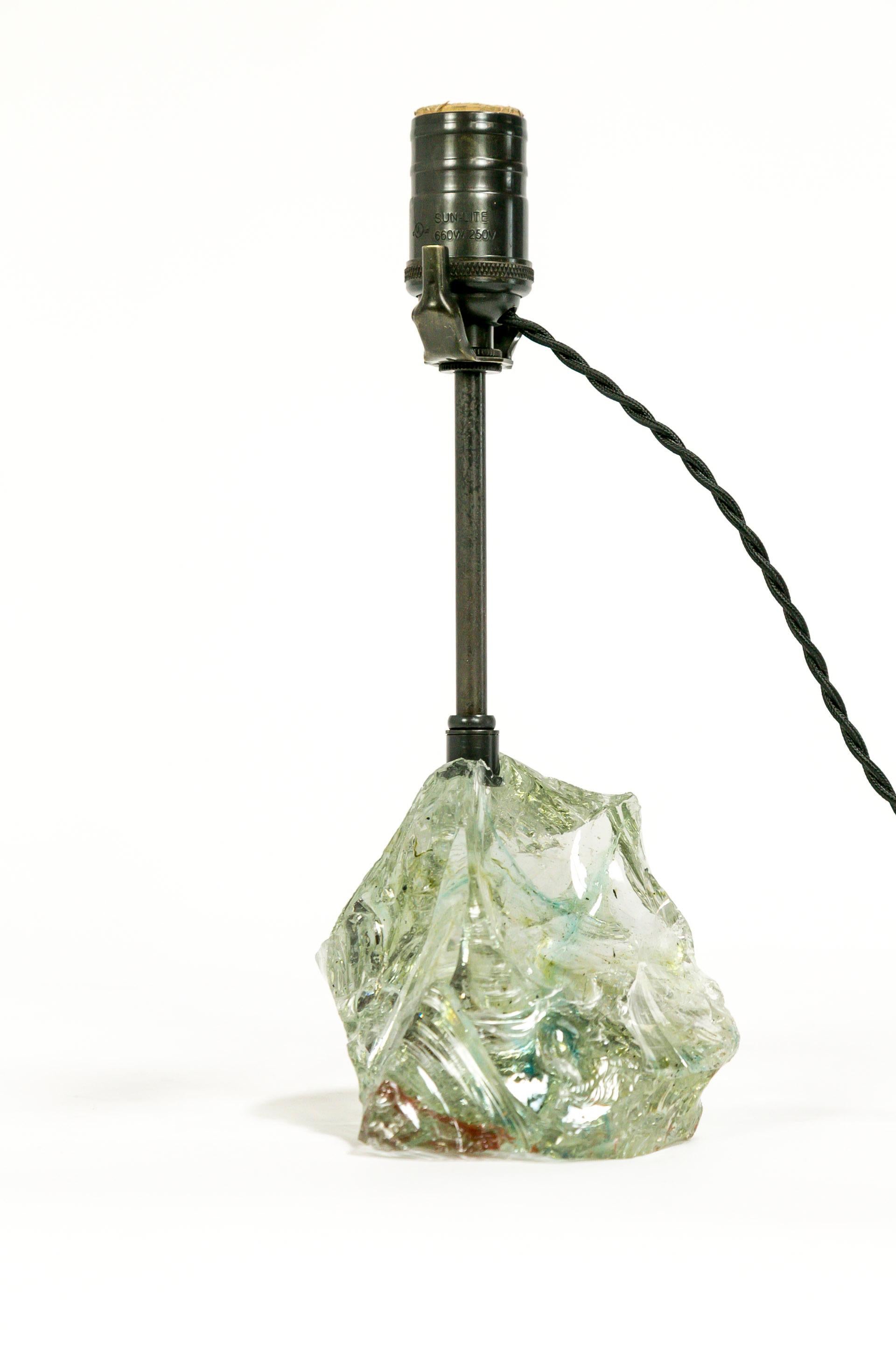 Contemporary Cool Toned Cullet Glass Crystal Lamp