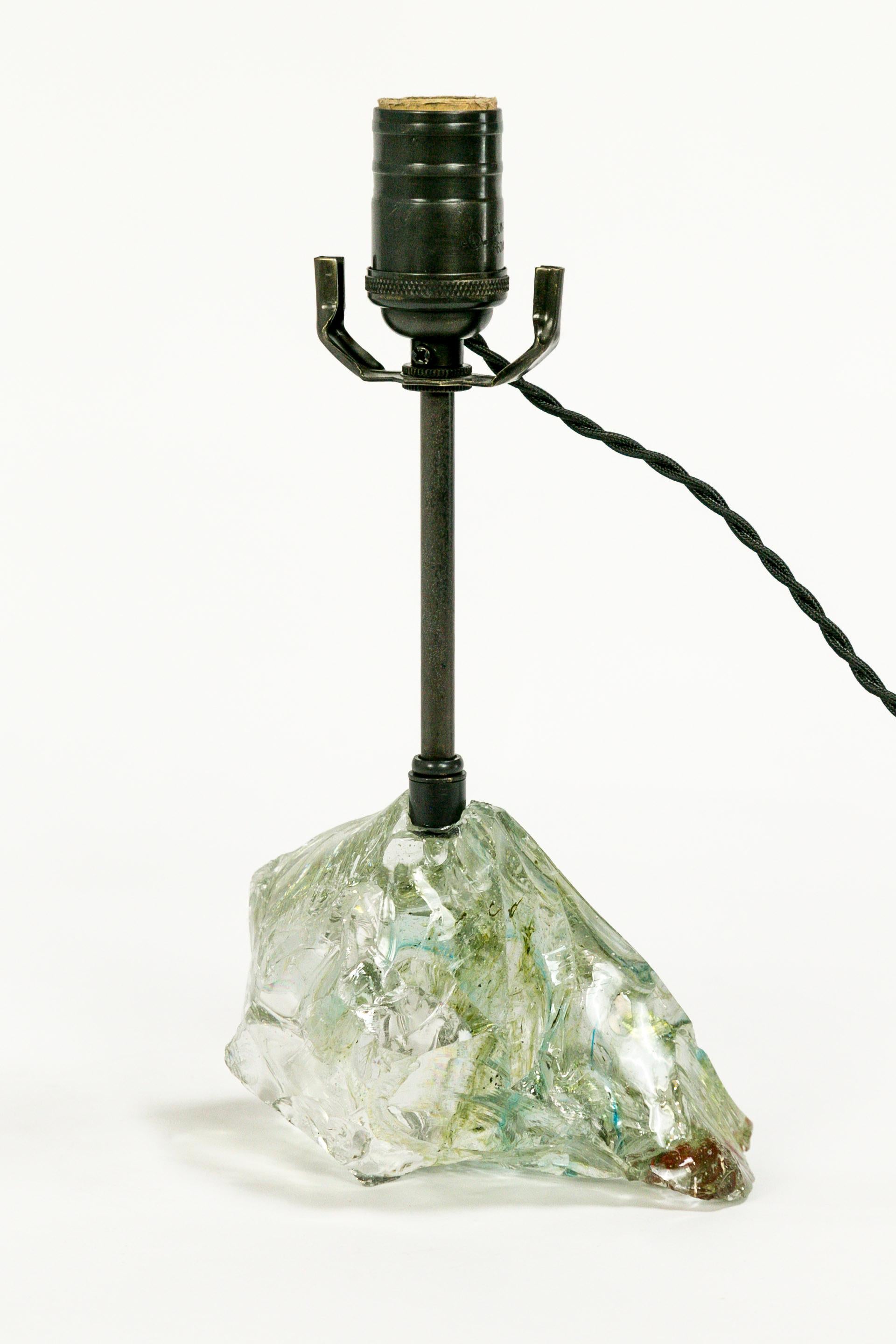Brass Cool Toned Cullet Glass Crystal Lamp