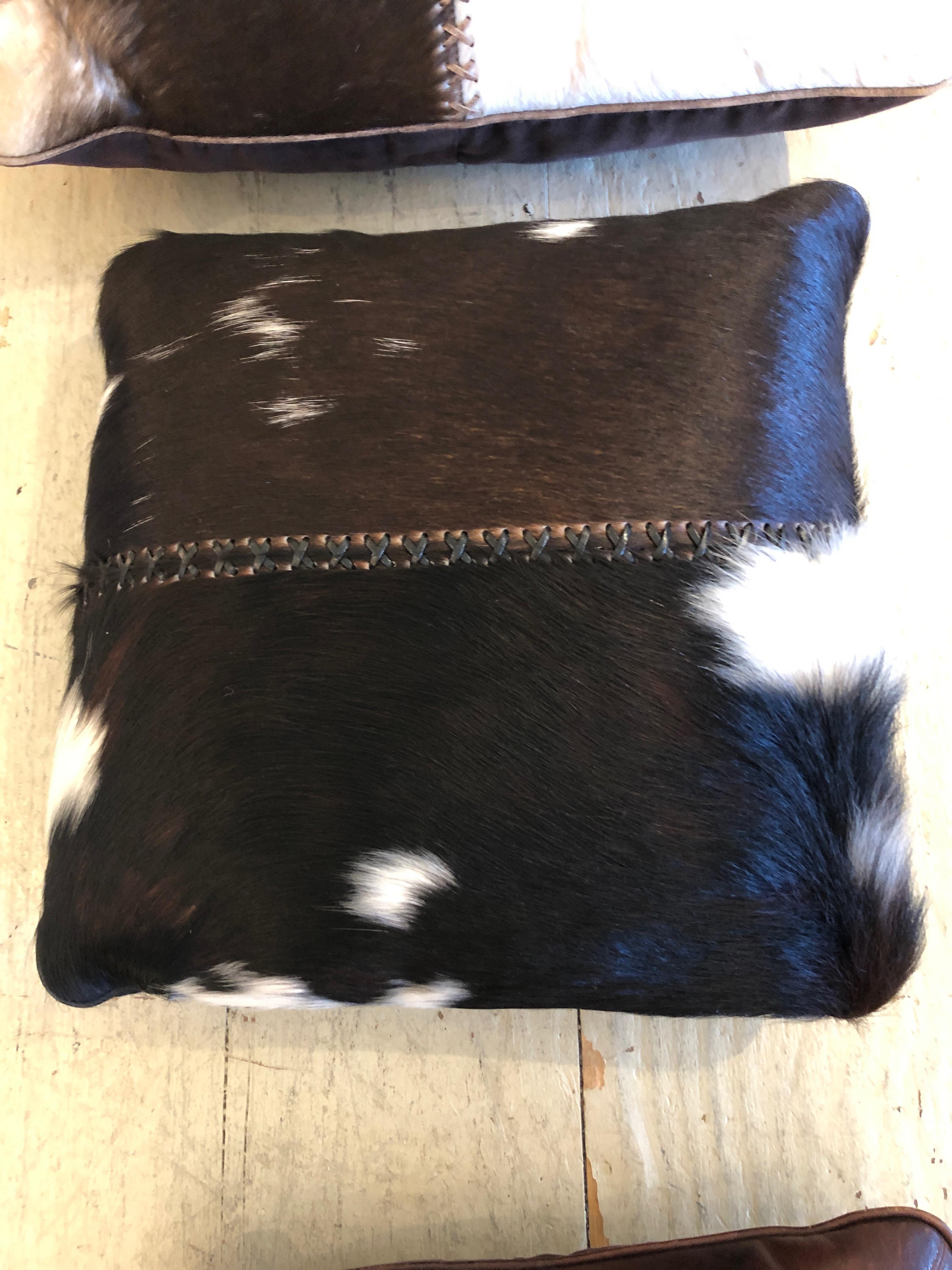 Cool Trio or Set of Mid-Century Modern Cow Hide and Leather Custom Pillows 5