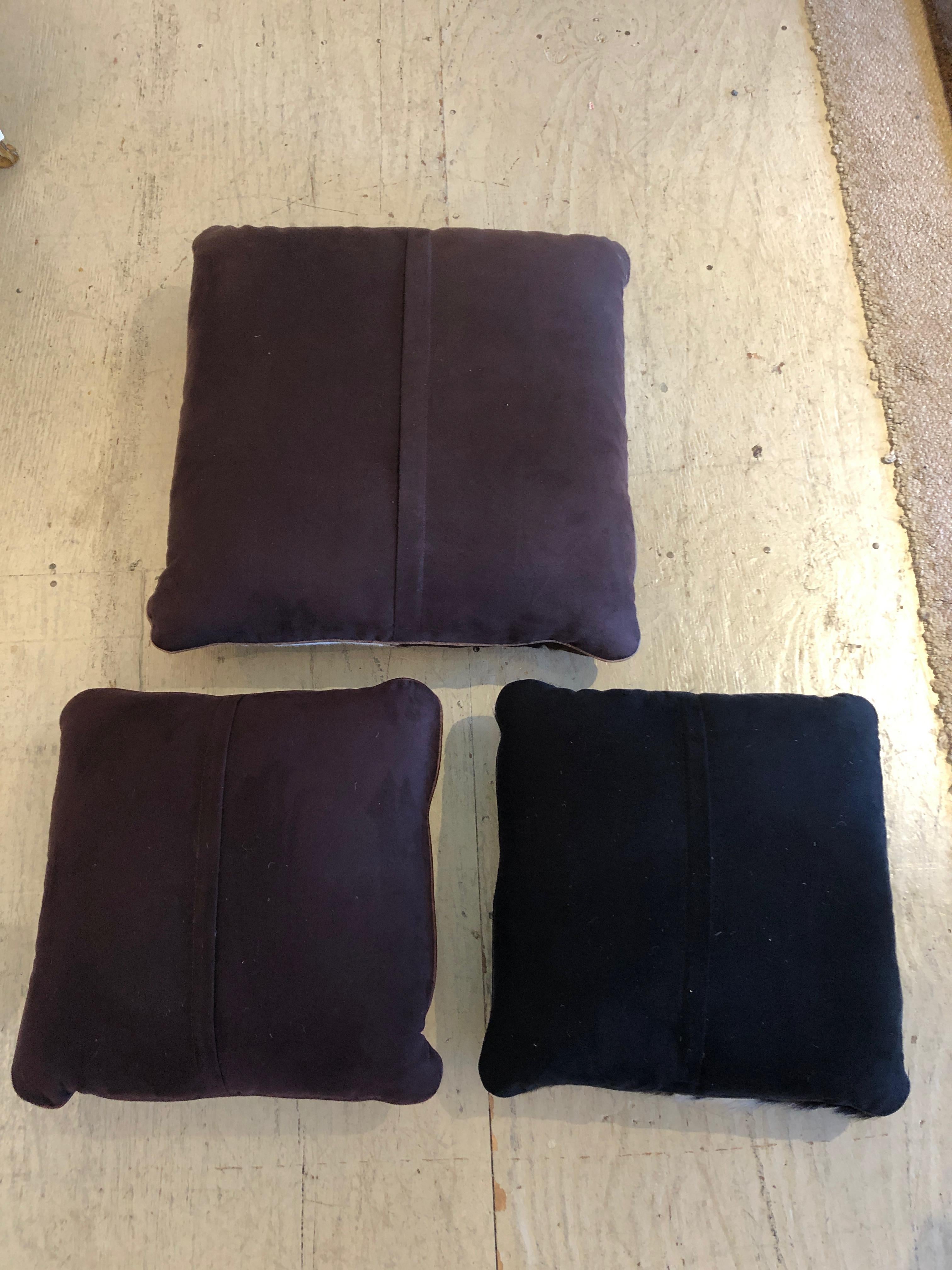 Cool Trio or Set of Mid-Century Modern Cow Hide and Leather Custom Pillows 7