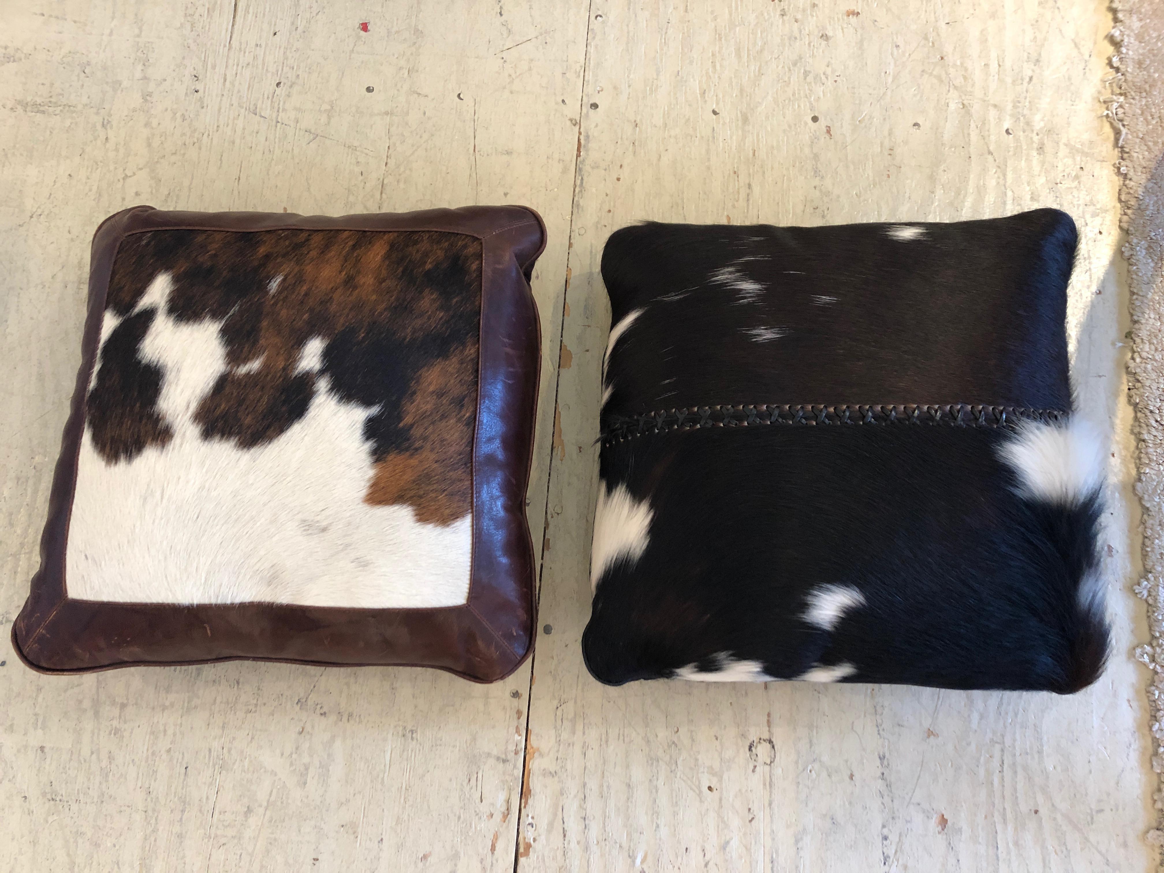 Cool Trio or Set of Mid-Century Modern Cow Hide and Leather Custom Pillows 1