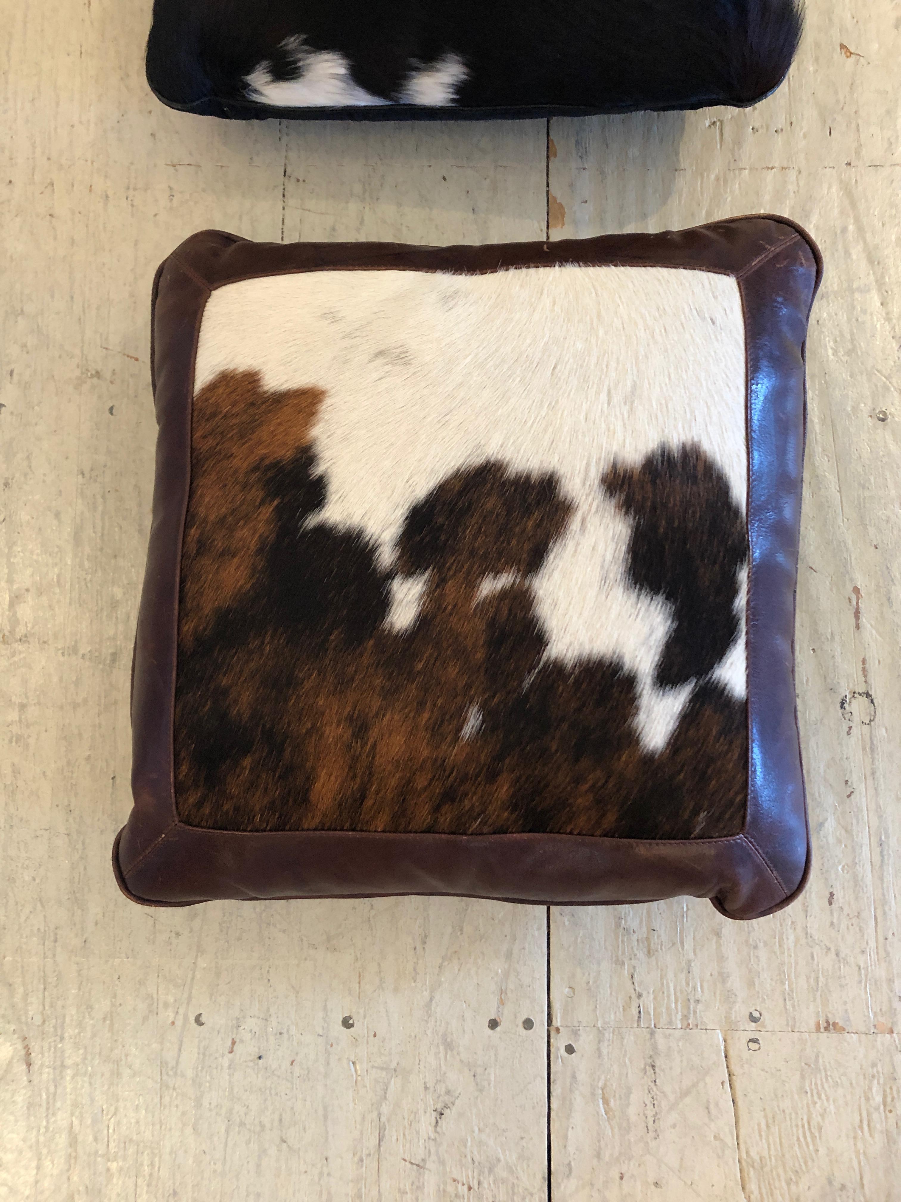 Cool Trio or Set of Mid-Century Modern Cow Hide and Leather Custom Pillows 3