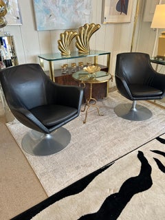Cool Vintage Danish Bolia Black Leather Swivel Club Chairs