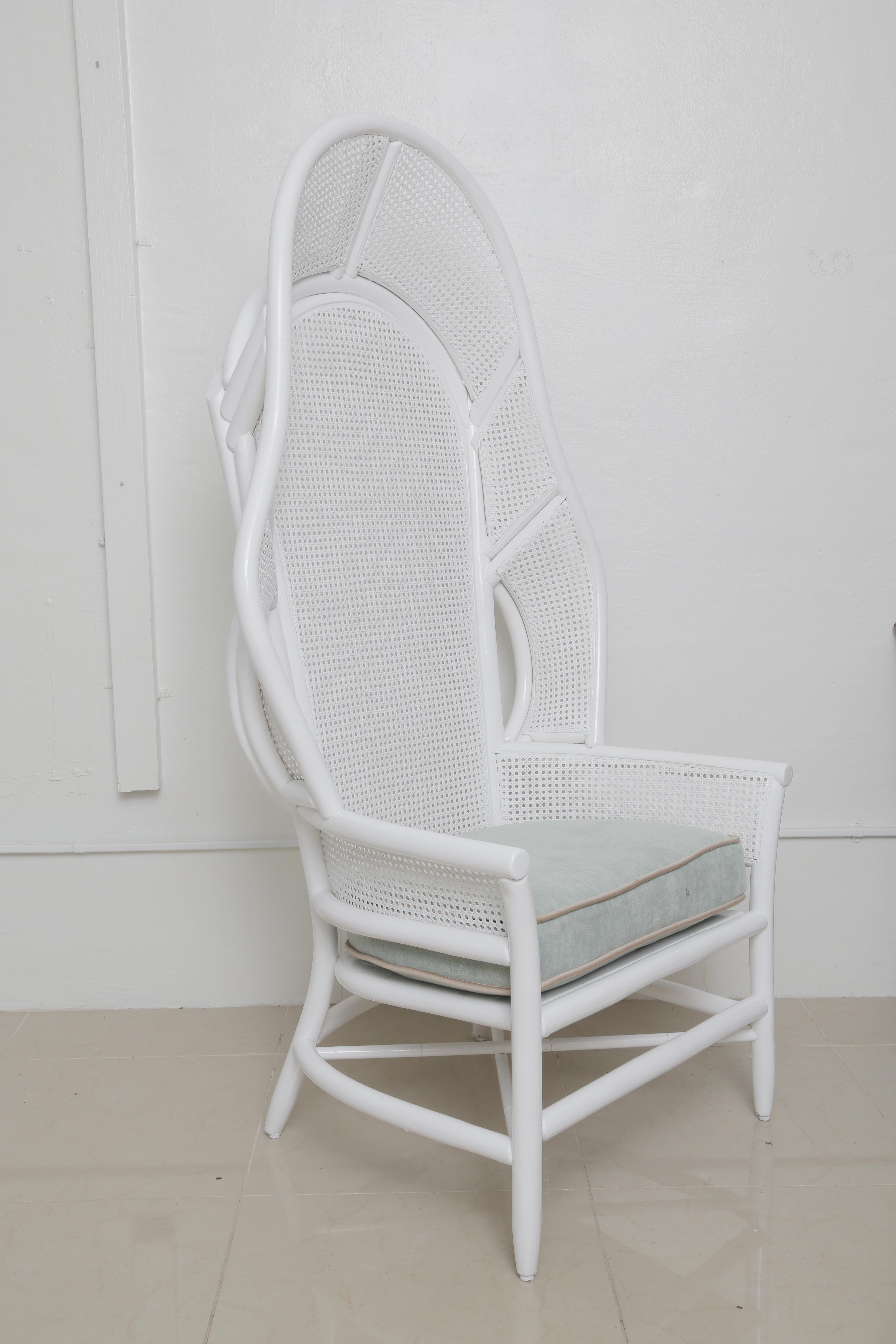 Cool white cool vintage cane high back chair with rattan.