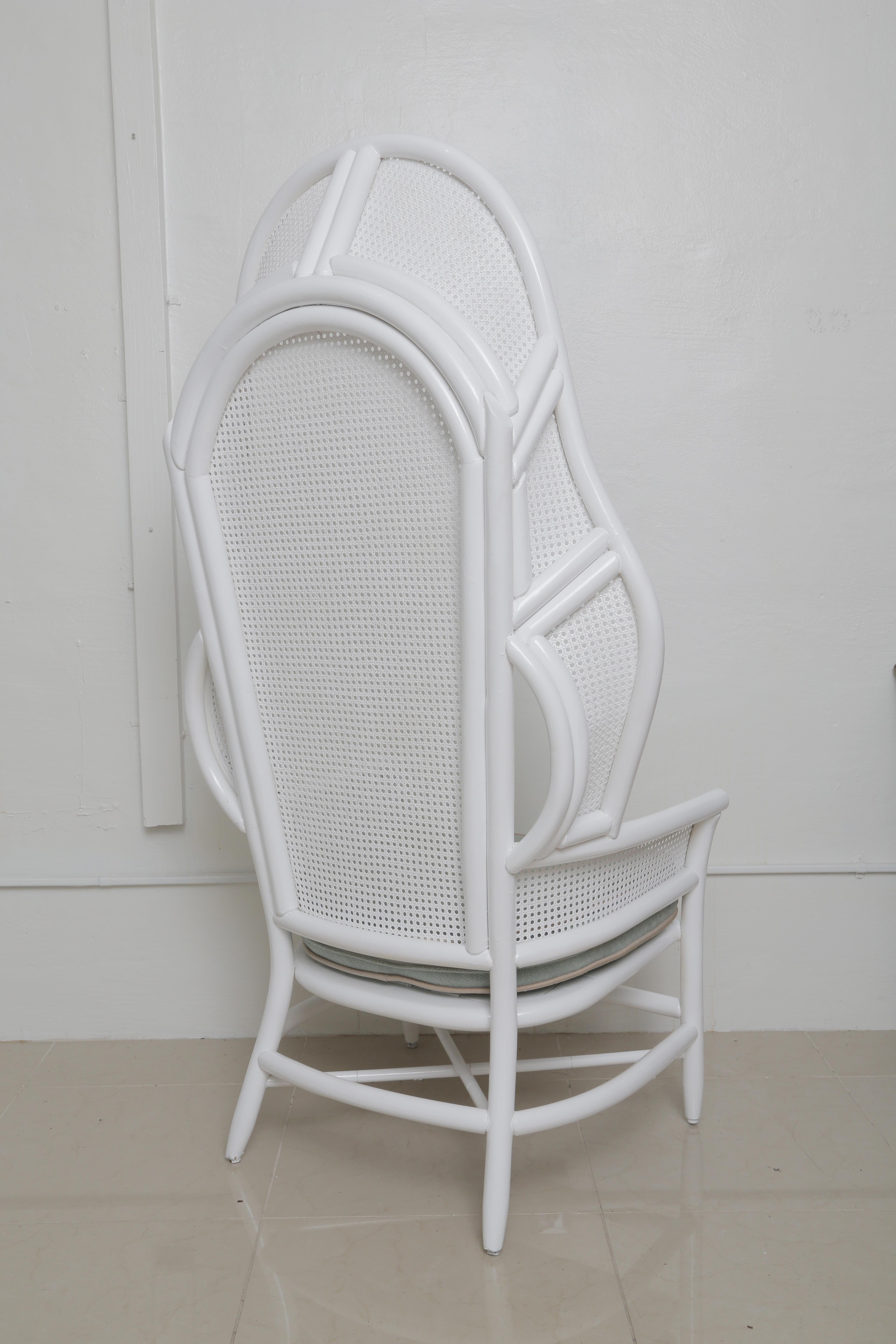 American  White Vintage Cane High Back Chair with Rattan