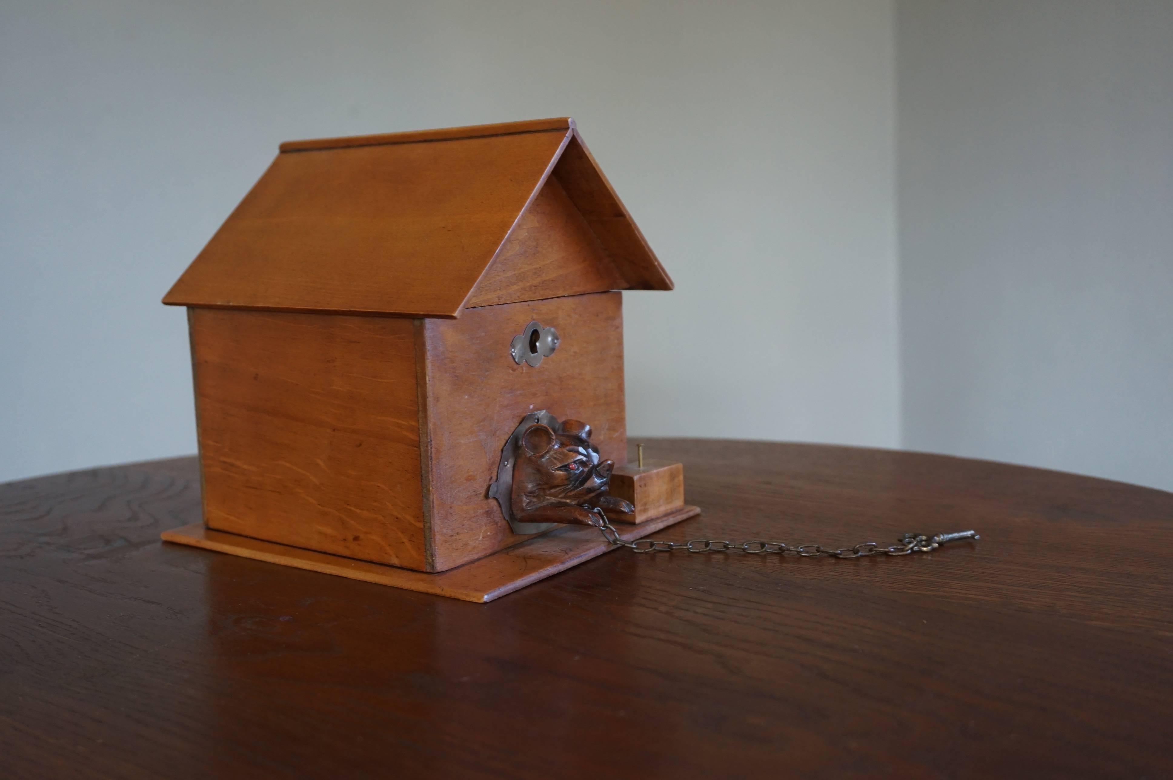 Coolest and All Handcrafted Early 20th Century Wooden Doghouse and Dog Cigar Box 5