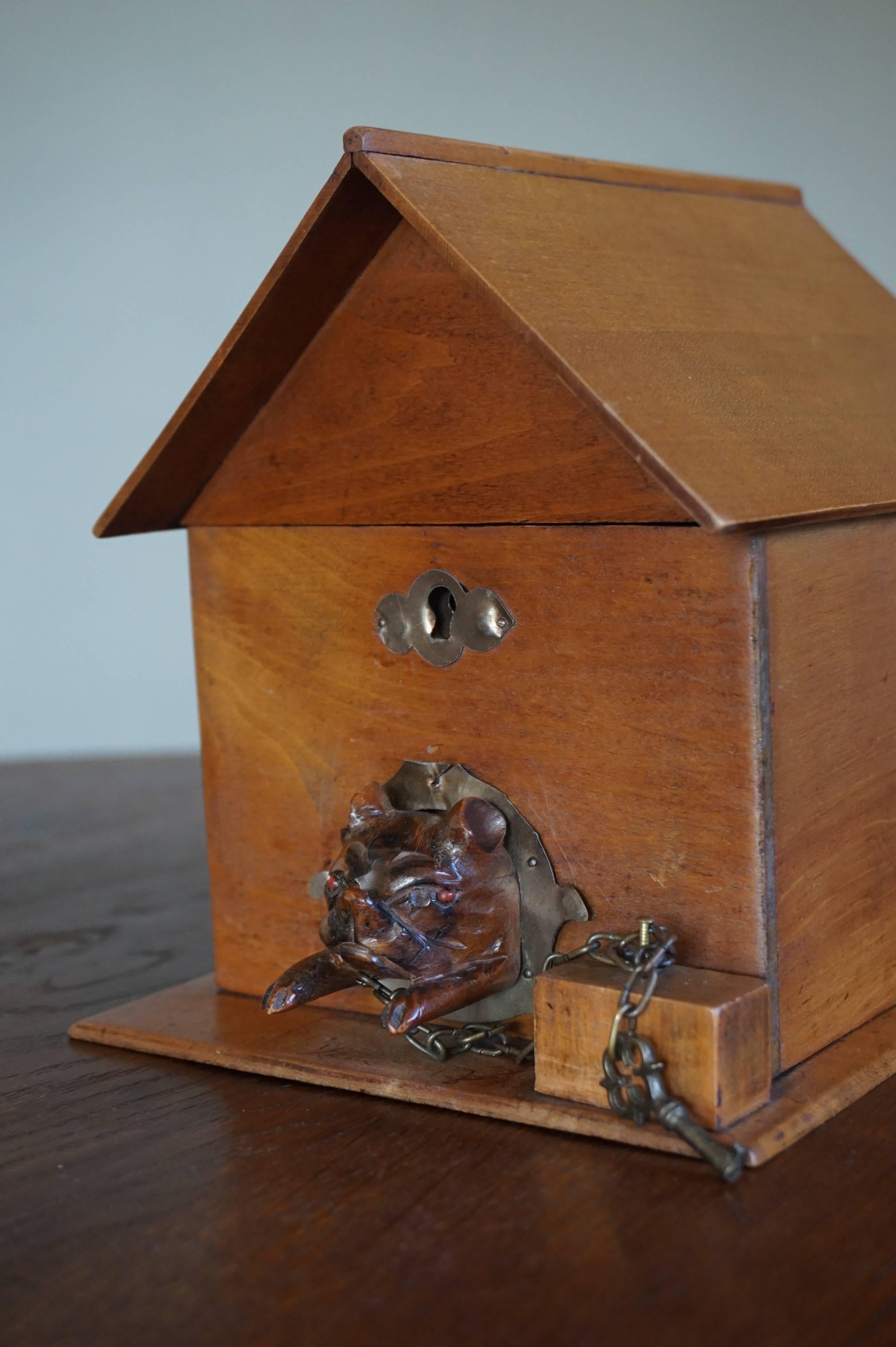 Coolest and All Handcrafted Early 20th Century Wooden Doghouse and Dog Cigar Box 7