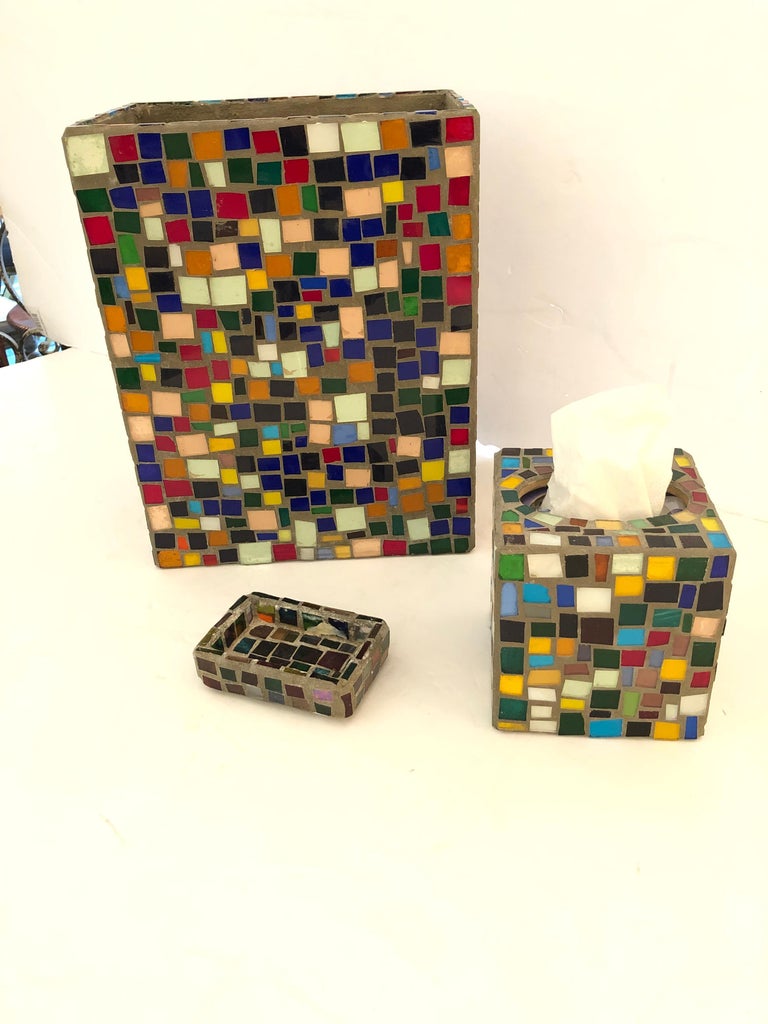Coolest MidCentury Modern Trio of Mosaic Bathroom Accessories at