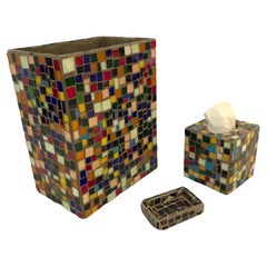 Vintage Coolest Mid-Century Modern Trio of Mosaic Bathroom Accessories