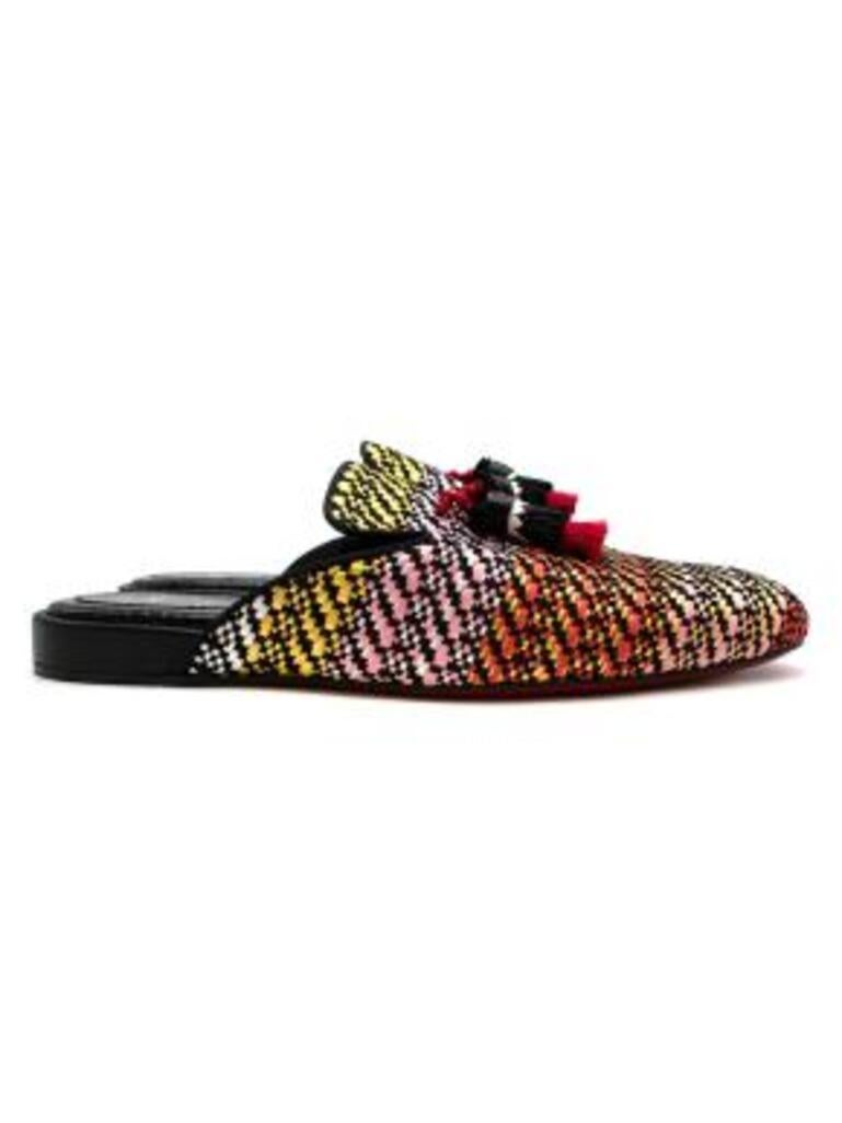 Christian Louboutin Coolito Sun Flat Multicolor Raffia Tassel Mules
 

 - All over orange, yellow and pink woven pattern 
 - Raffia and cotton tassle detail 
 - Embossed crocodile pattern leather 
 - Almond toe 
 - Classic red sole 
 - Slip on 
 

