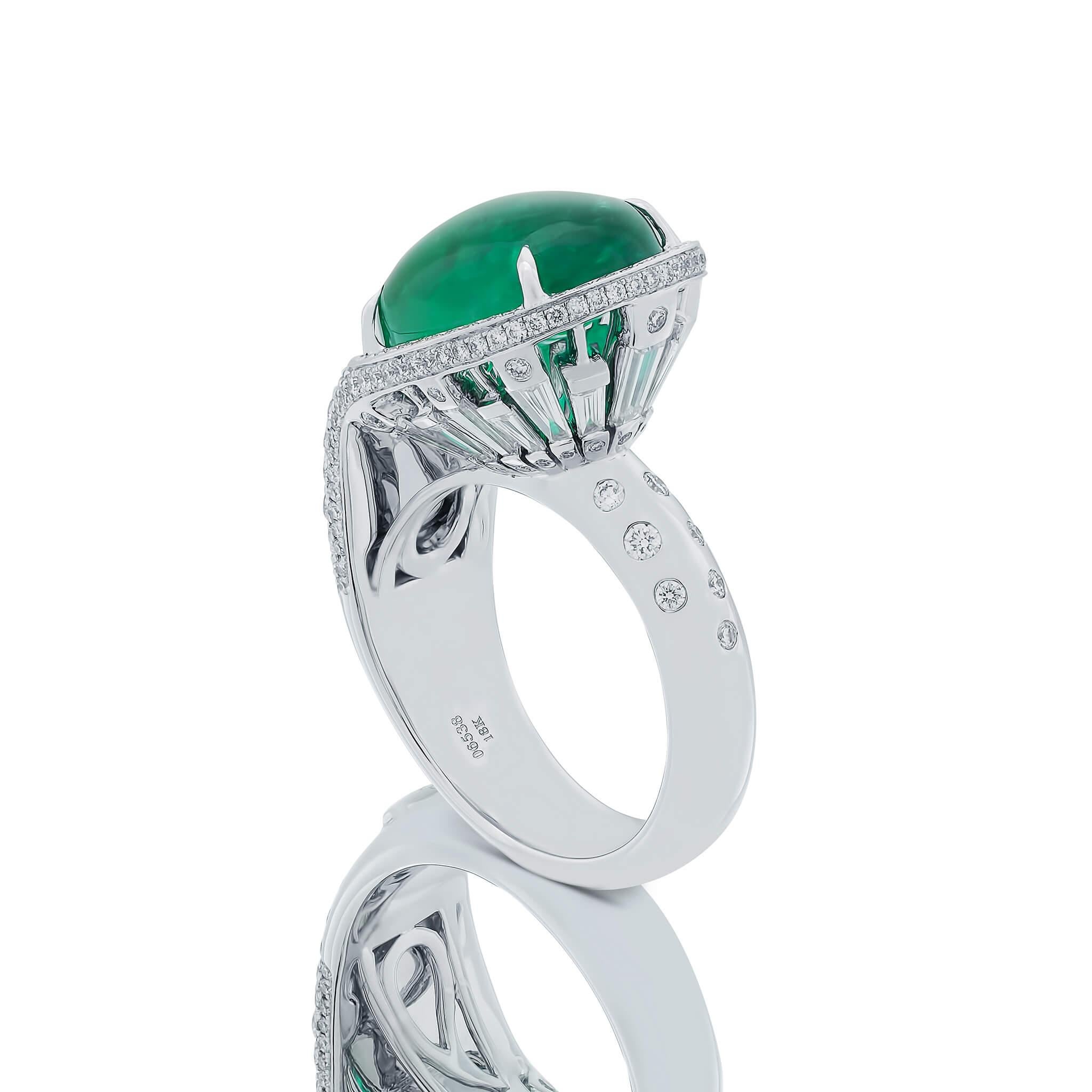 Artisan Coomi 18 Karat White Gold Emerald and Diamond Cocktail Ring