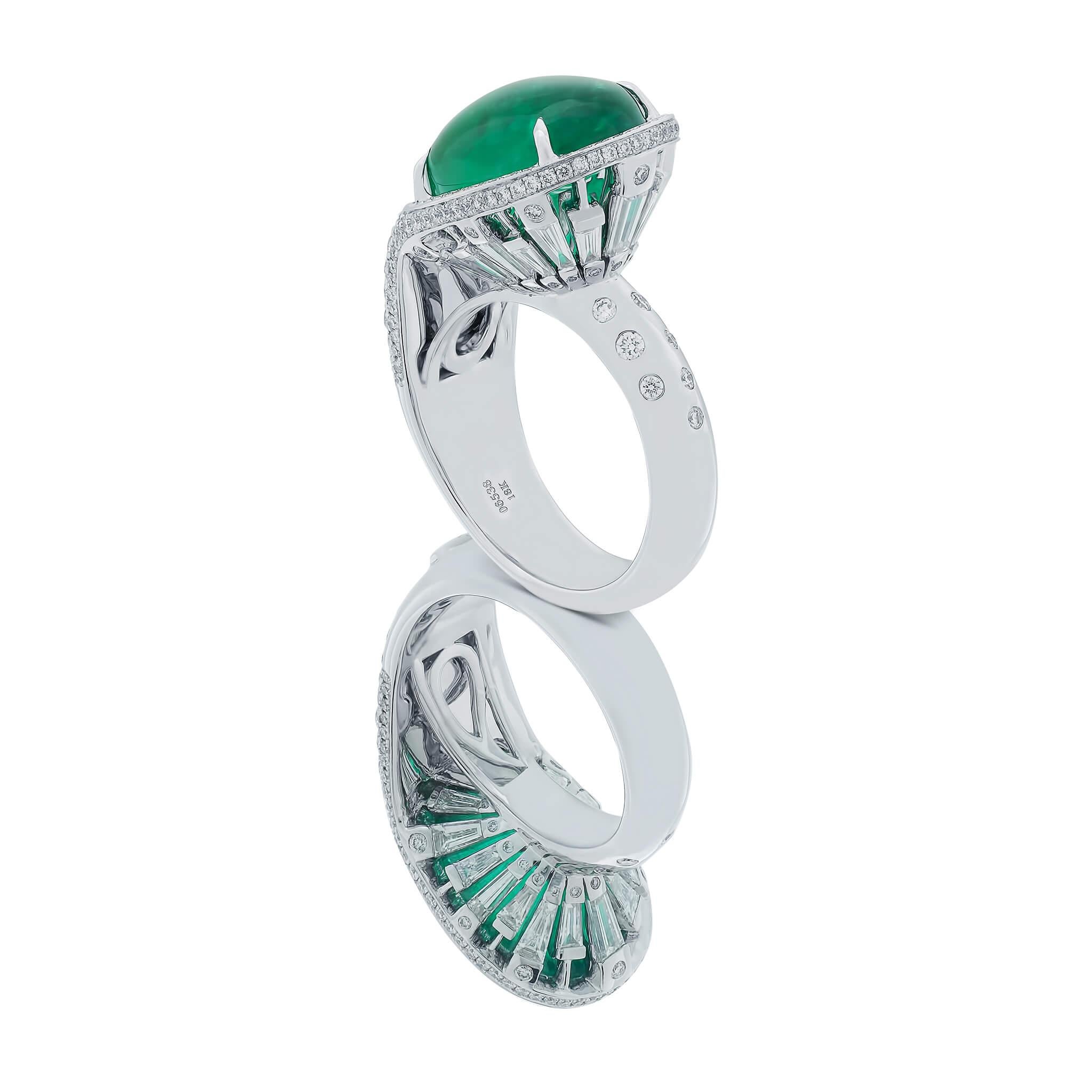 Women's or Men's Coomi 18 Karat White Gold Emerald and Diamond Cocktail Ring