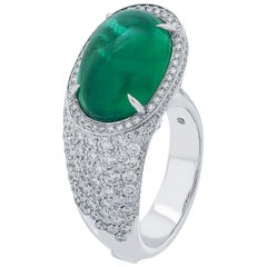 Coomi 18 Karat White Gold Emerald and Diamond Cocktail Ring