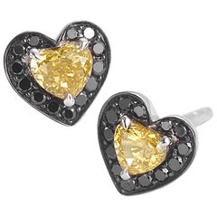 Coomi 18 Karat Vivid Orange with Black Diamonds Heart Studs