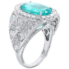 Coomi 18K White Gold Floating Paraiba and Diamond Cocktail Ring