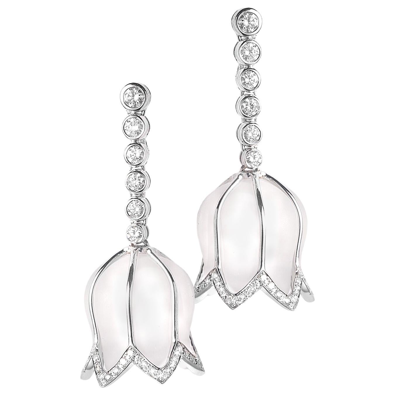 Coomi 18 Karat White Gold Rock Crystal Drop Earrings For Sale