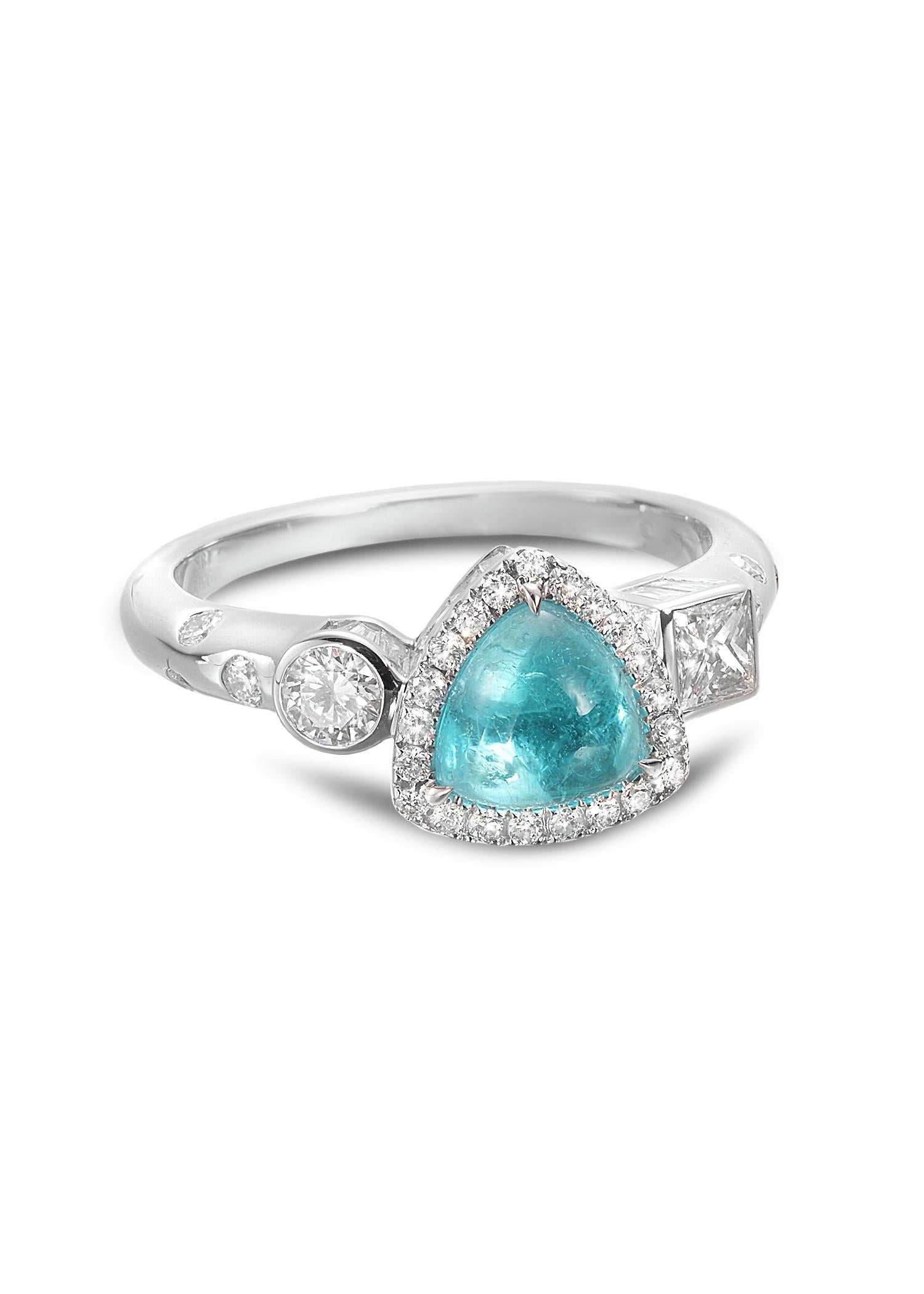 Trinity Collection, 18K White Gold with 1.22cts Diamonds and 1.22cts Triangle Paraiba.