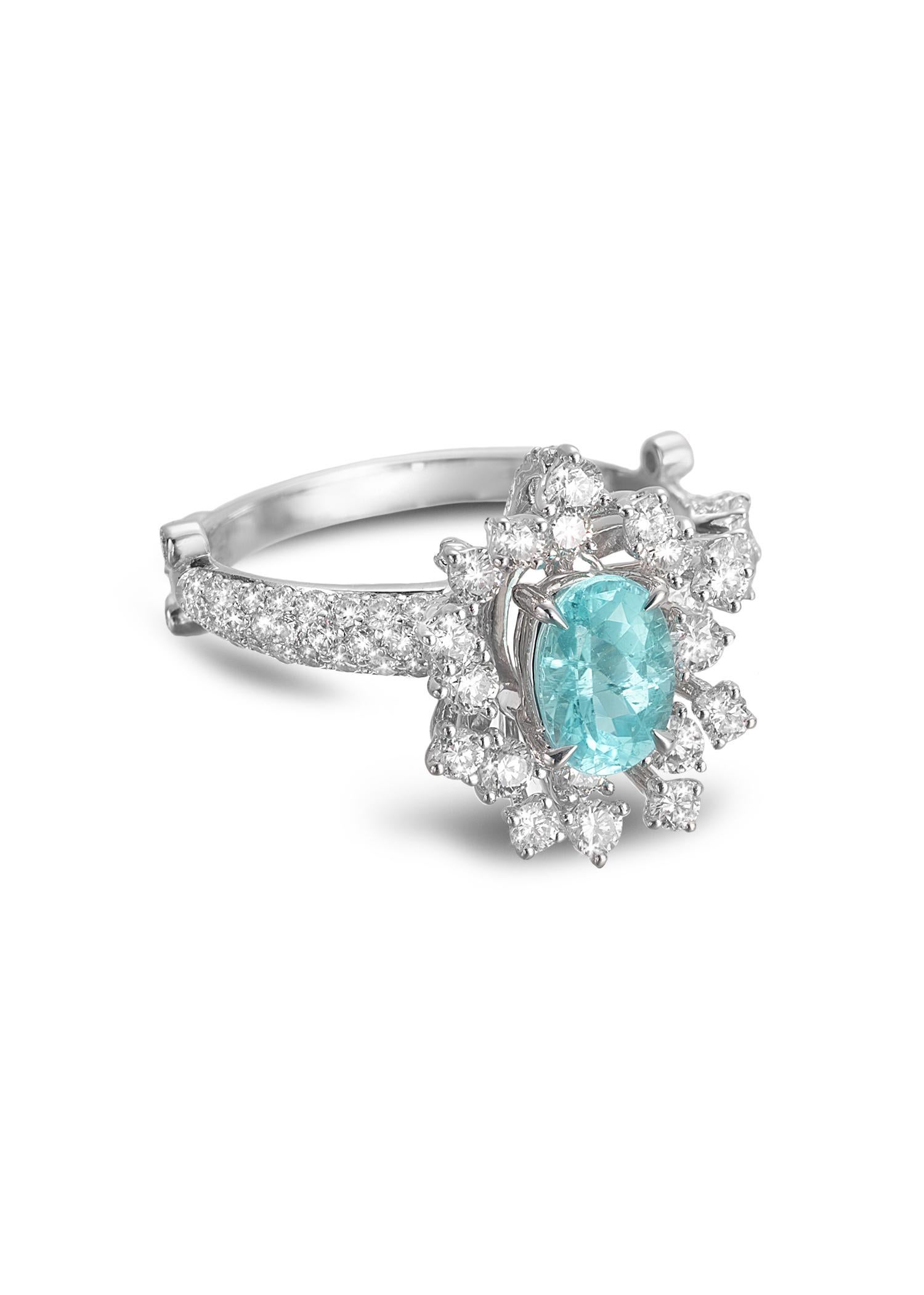 Trinity Collection, 18K White Gold with 1.32cts Diamonds and 0.830cts Oval Paraiba. 