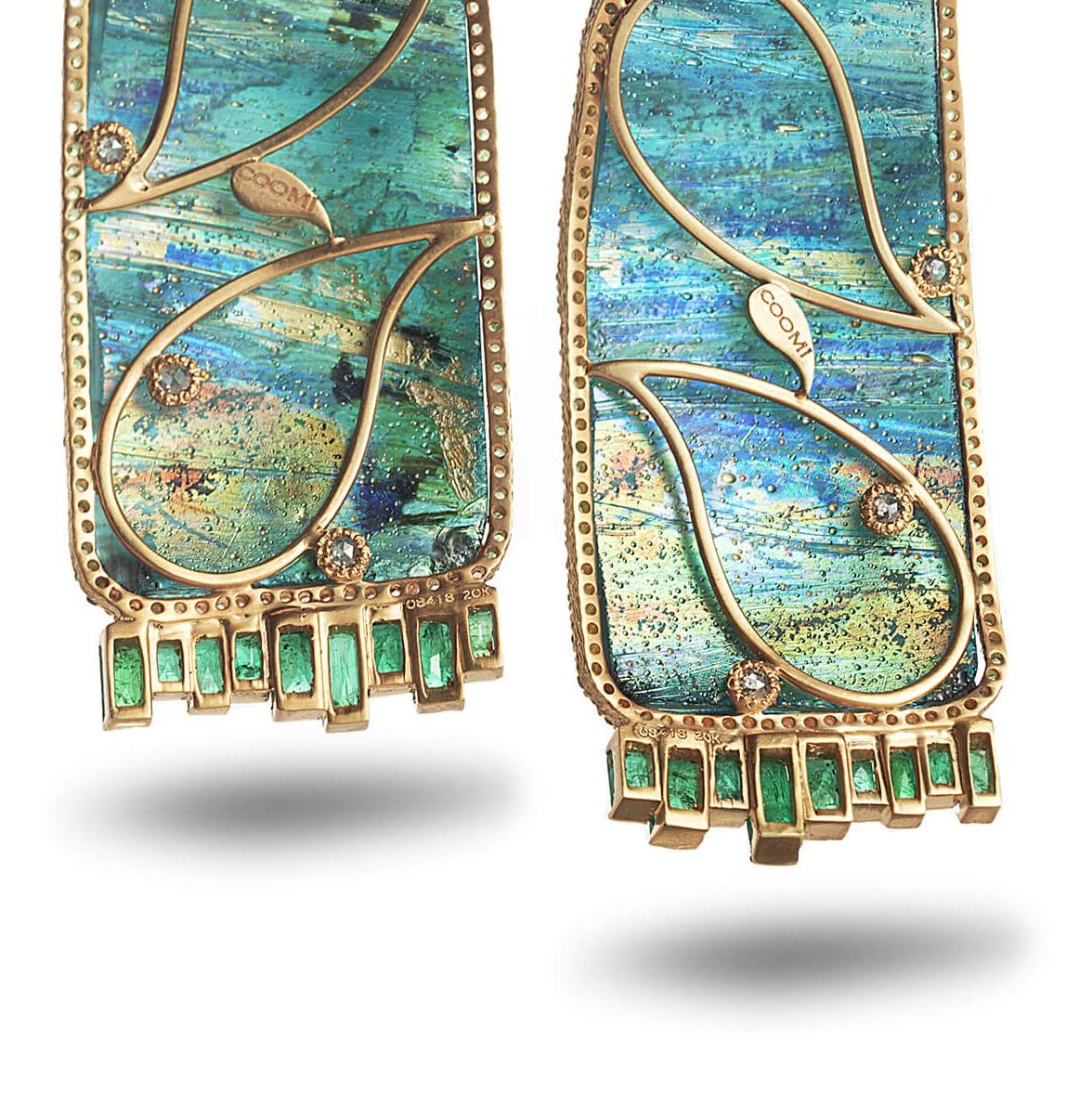 Women's or Men's Coomi 20 Karat Gold Ancient Roman Glass Earrings