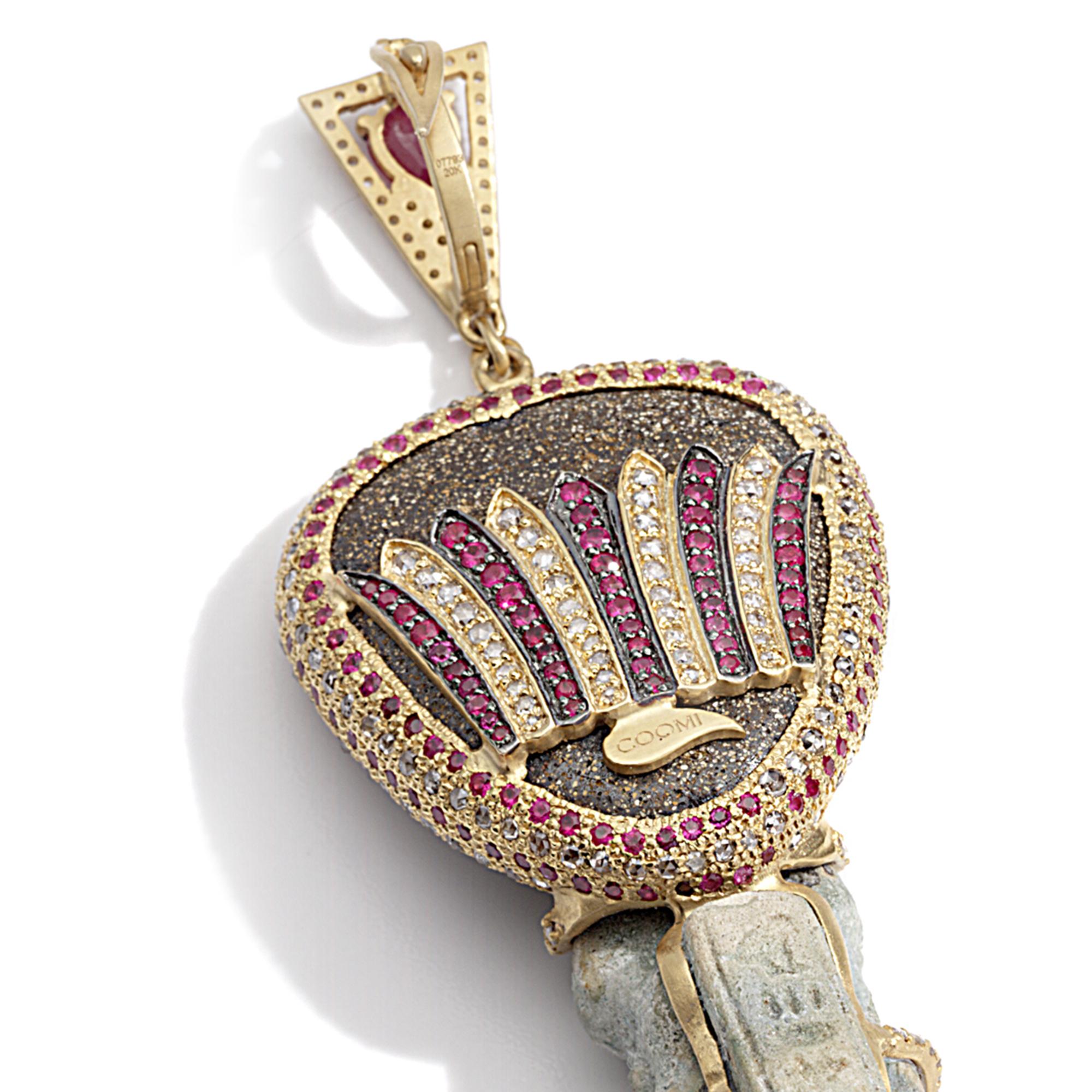 Coomi 20 Karat Gold Antiquity Diamond, Ruby, and Opal Pendant In New Condition In Secaucus, NJ